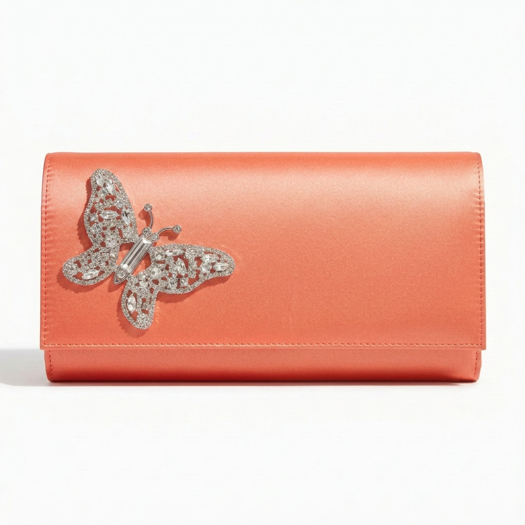 Coral Satin Butterfly Clutch Bag