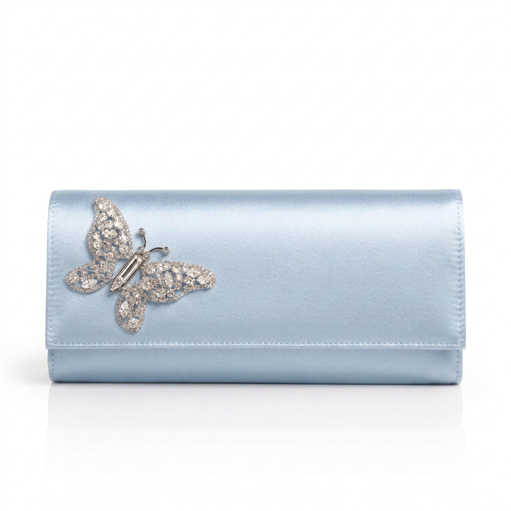 Powder Blue satin Butterfly Clutch Bag