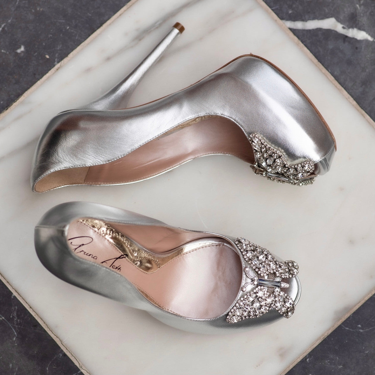 Sky Open Toe Silver Leather Platform 130mm