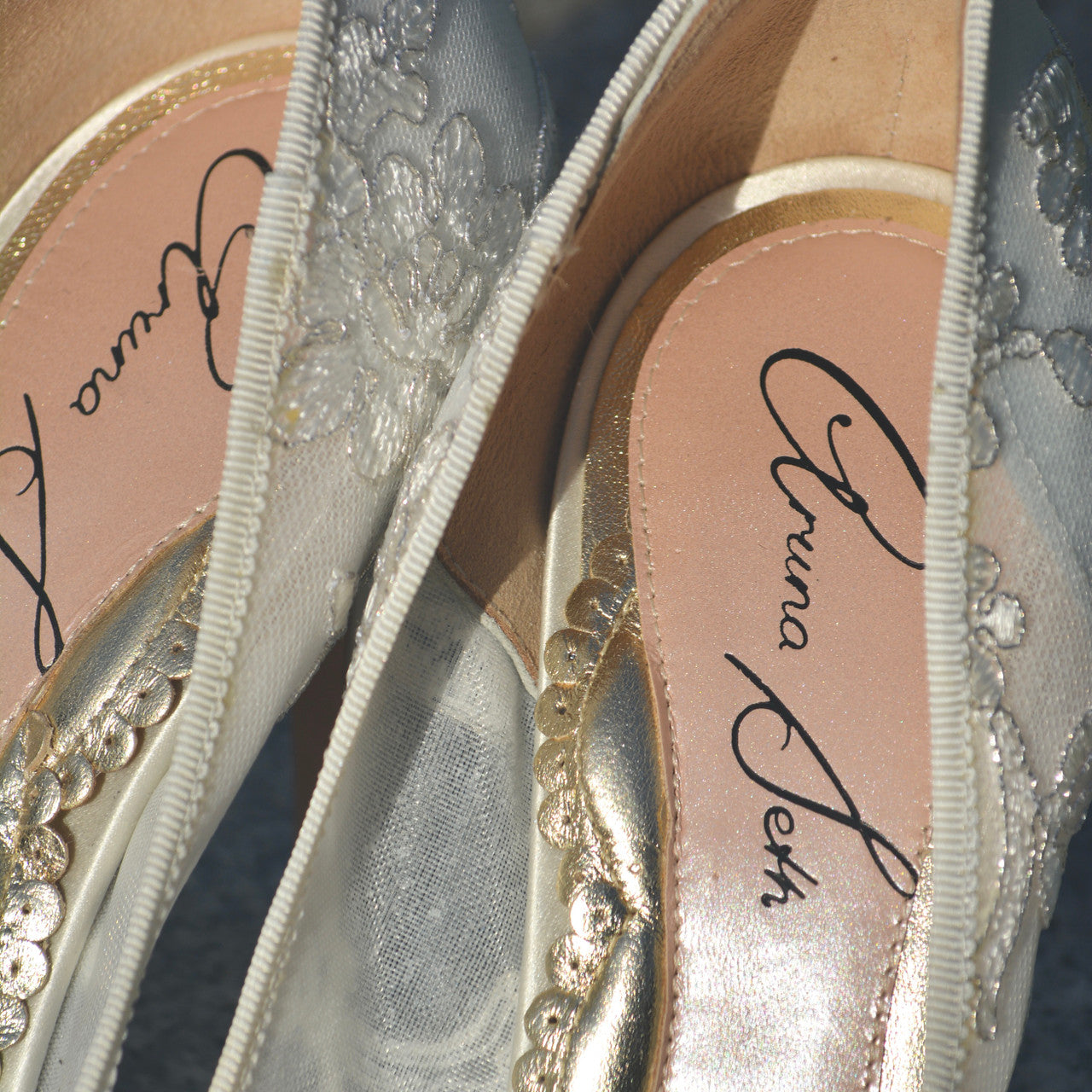Sophia Round Toe Butterfly Heels Ivory Lace