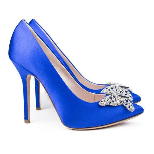 April Butterfly Heels Cobalt Blue Satin