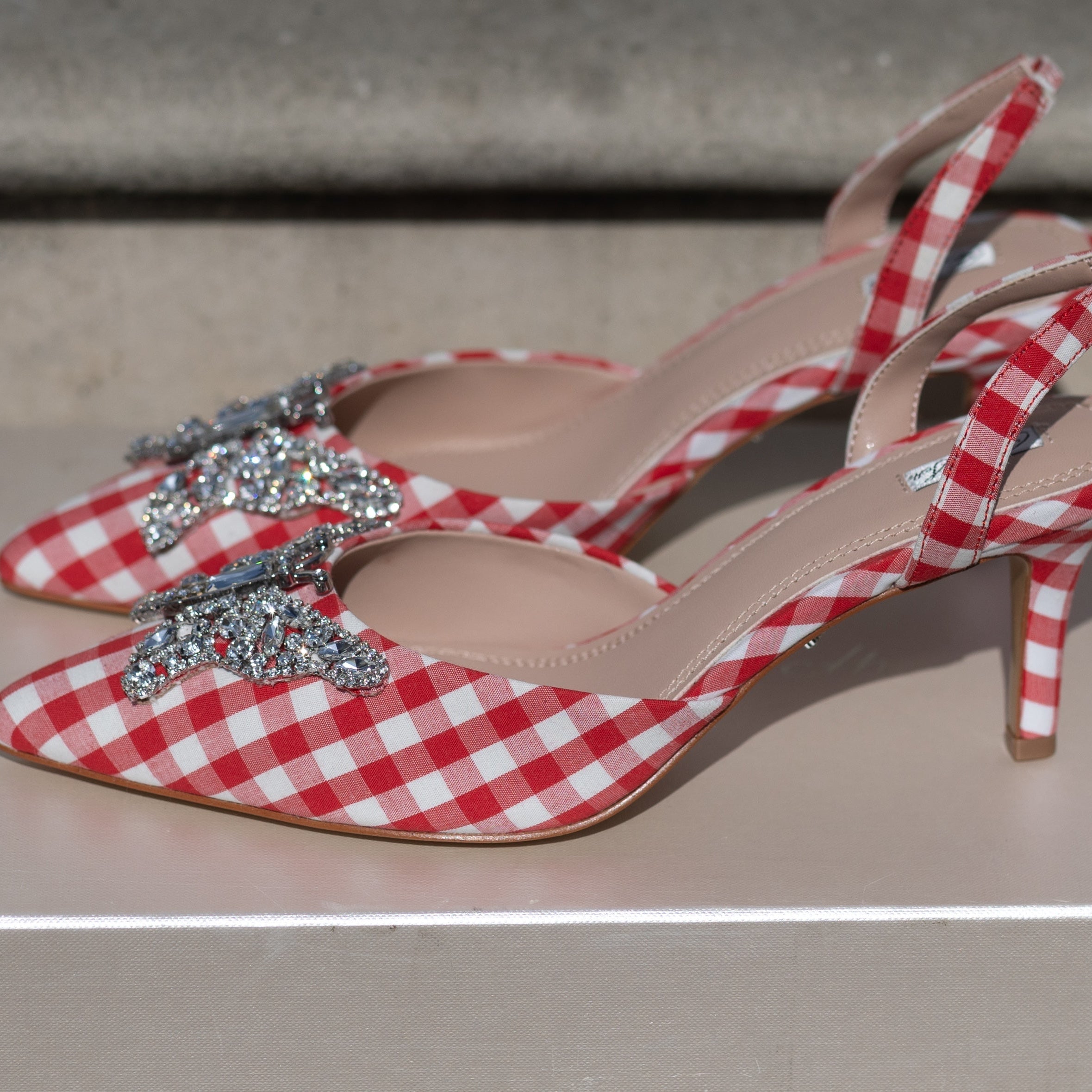 Love Butterfly Slingback Heels Red Gingham