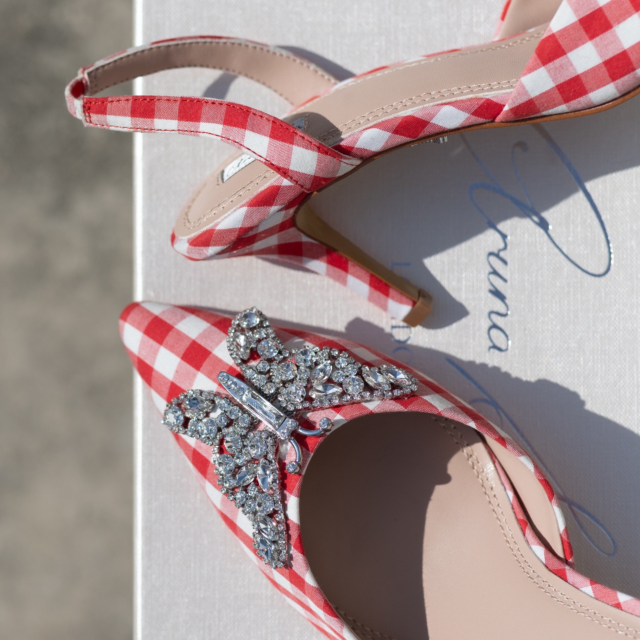 Love Butterfly Slingback Heels Red Gingham