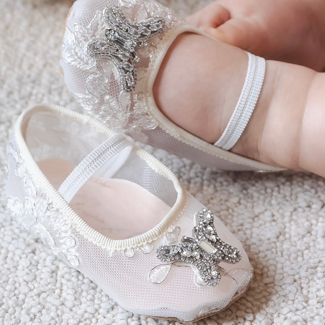 Odette Butterfly Baby Shoes | Ivory Chantilly Lace