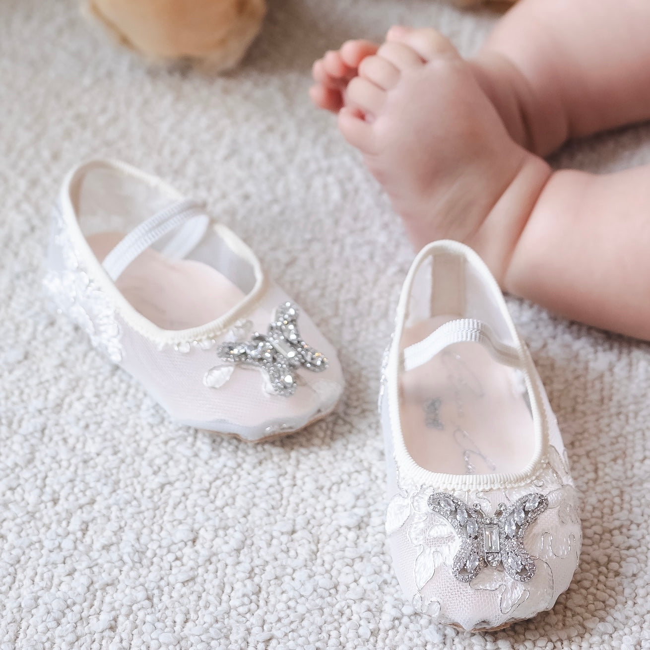 Odette Butterfly Baby Shoes | Ivory Chantilly Lace