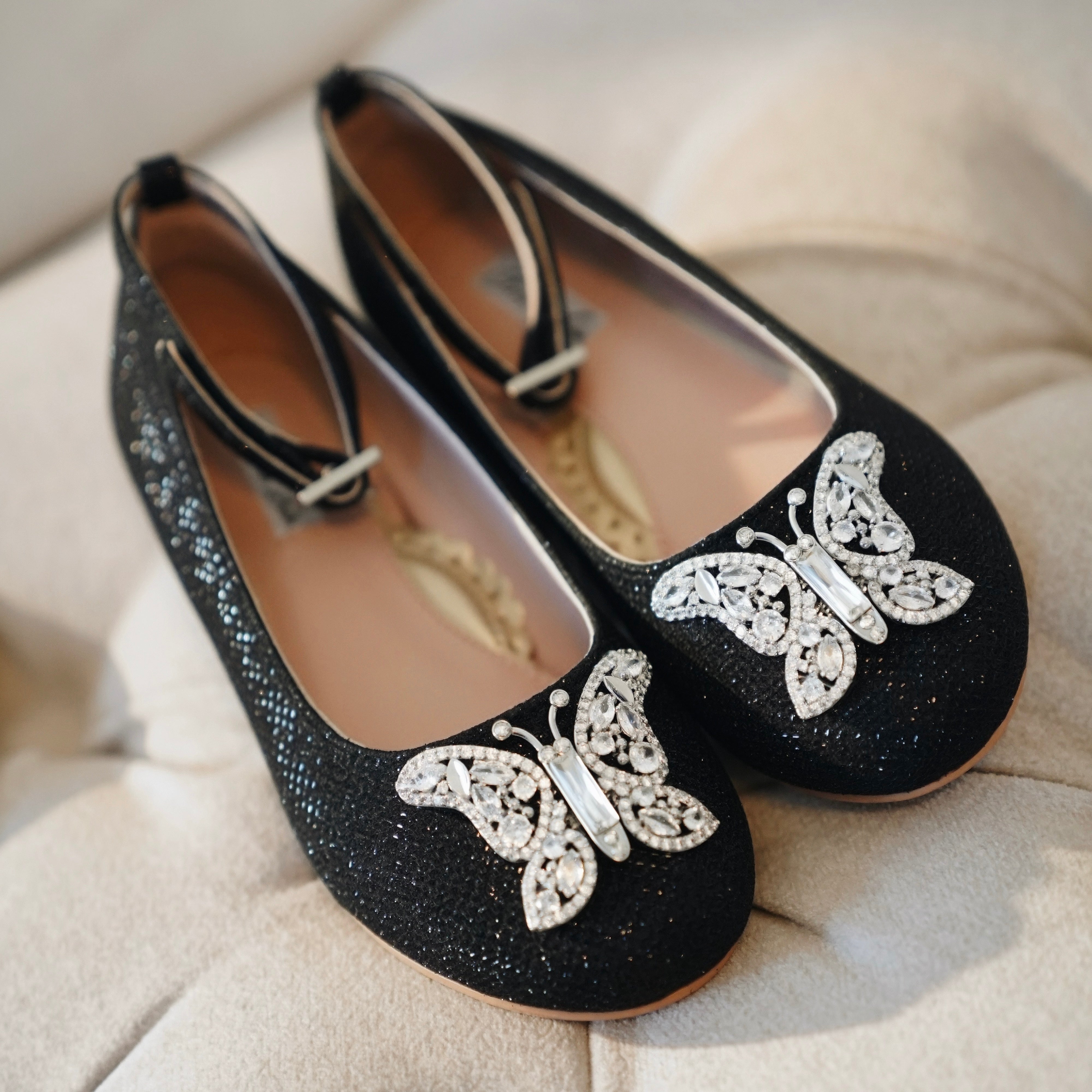 ANGELINA BUTTERFLY GIRLS SHOES BLACK SPARKLE
