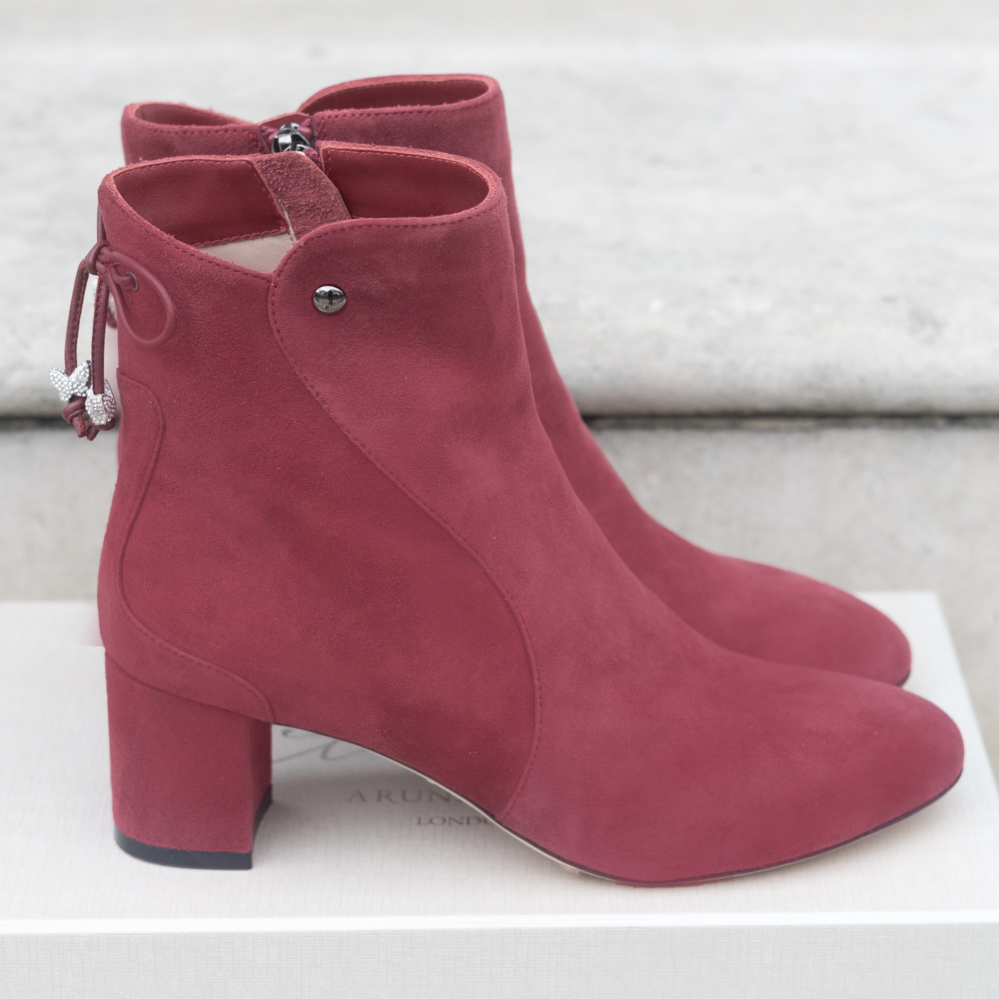 Aida Block Heel Ankle Boot Burgundy Suede