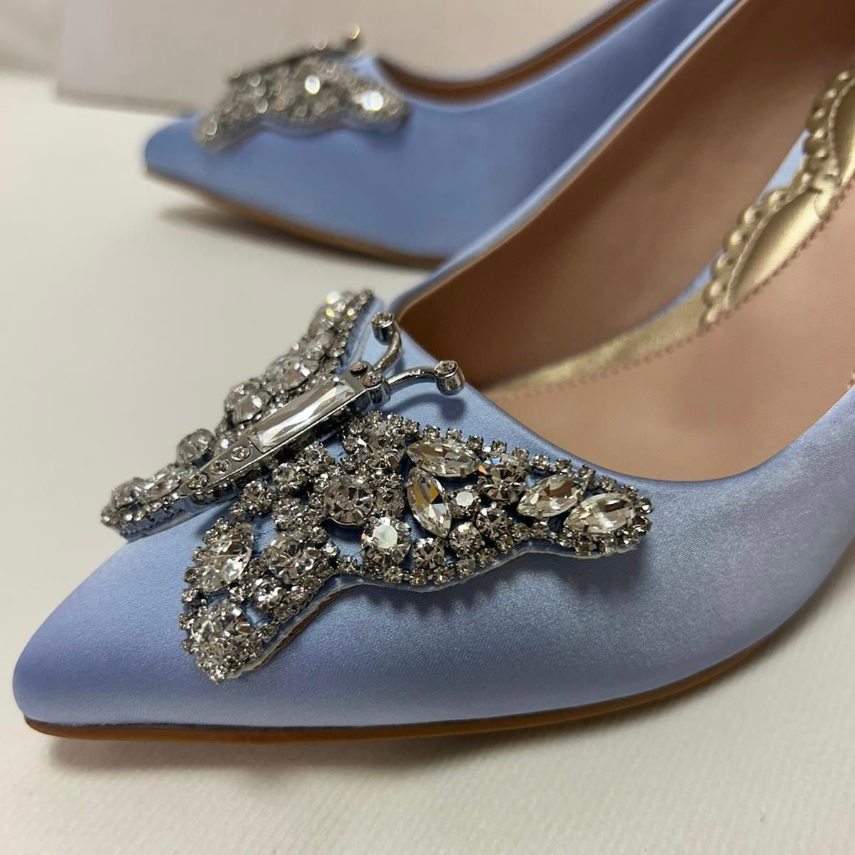 Emilia Butterfly Heels Sky Blue Satin