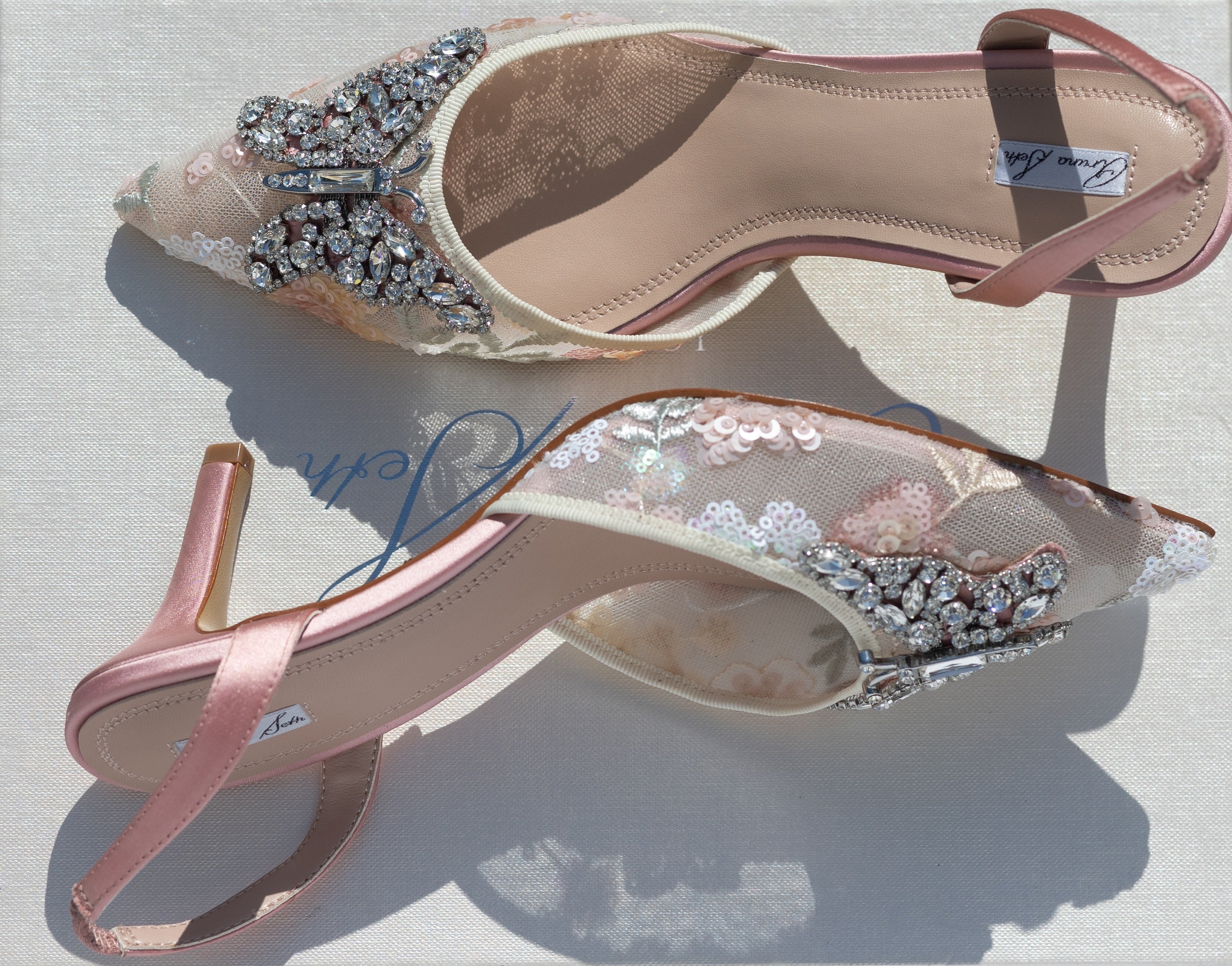 Love Butterfly Slingback Heels Floral Beaded Lace