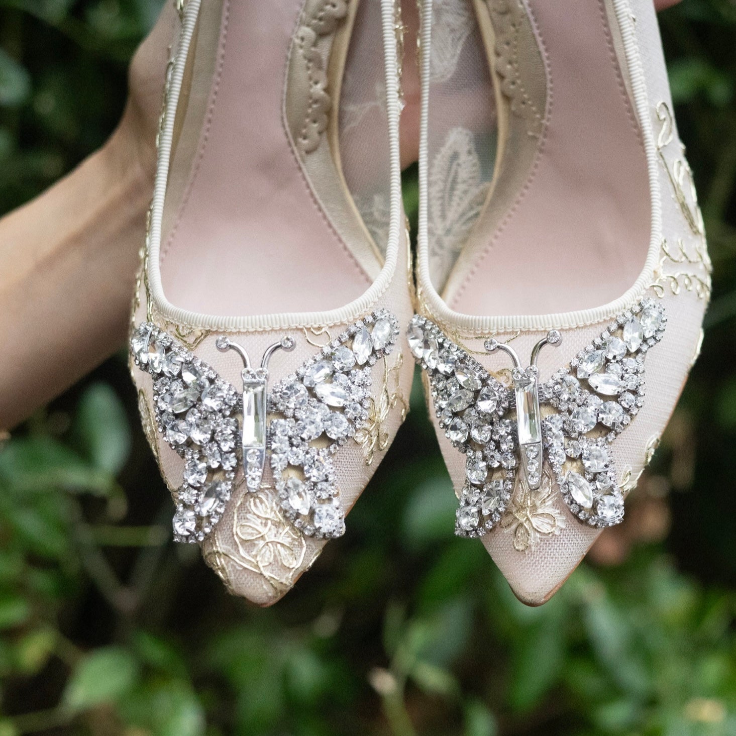 Emilia Butterfly Heels Gold Lace