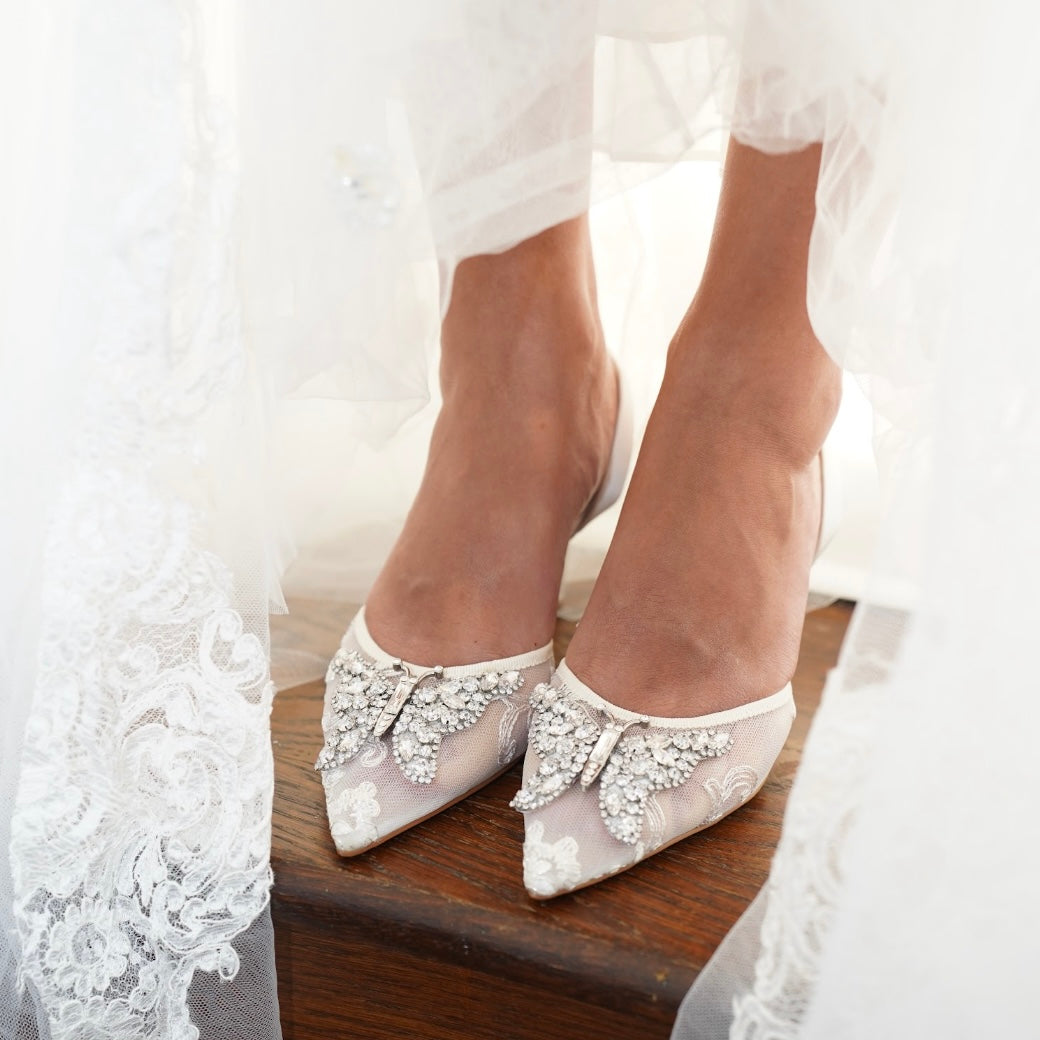 LOVE BUTTERFLY SLINGBACK HEELS IVORY LACE