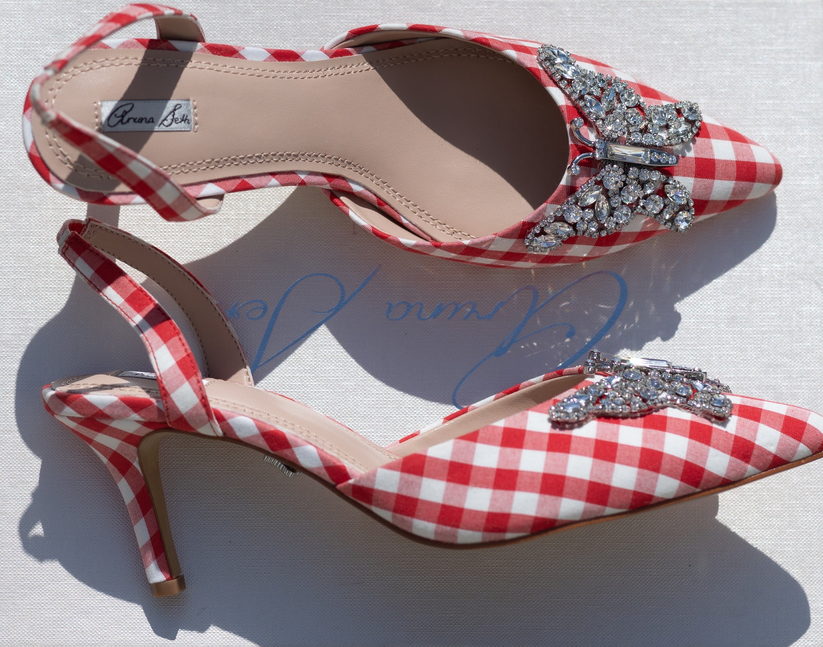 Love Butterfly Slingback Heels Red Gingham