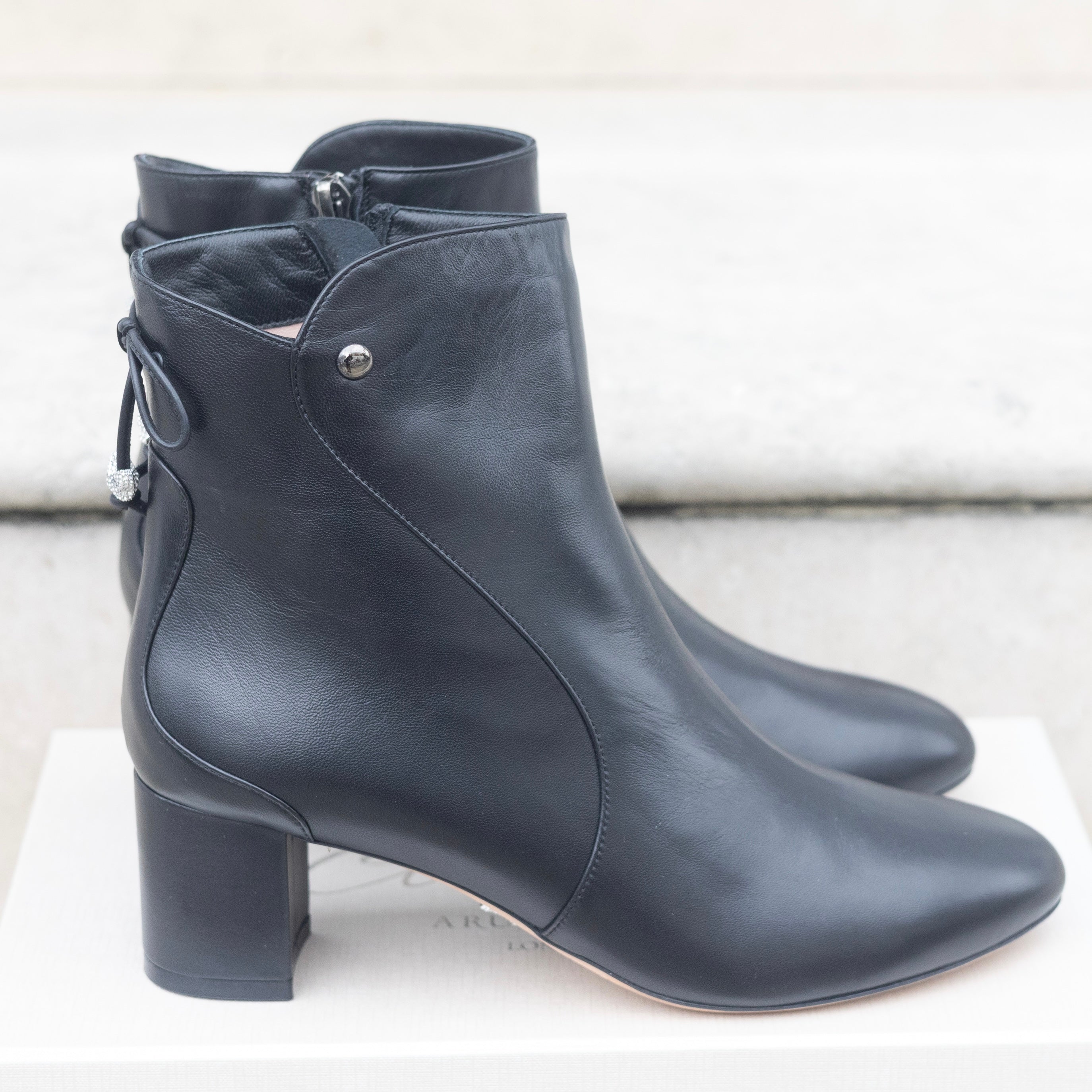 Aida Block Heel Ankle Boot Black Leather