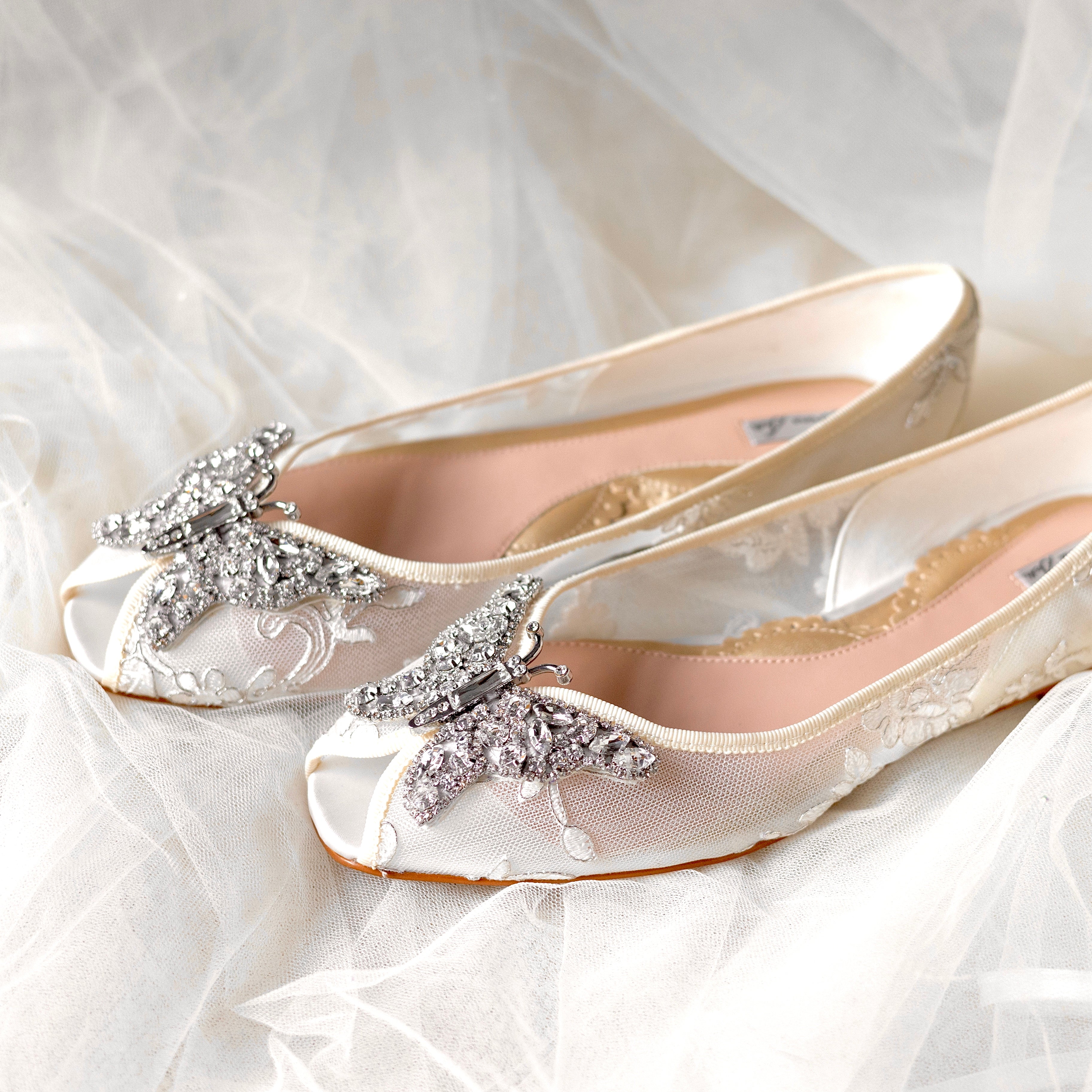 Liana Butterfly Open Toe Flats Ivory Lace