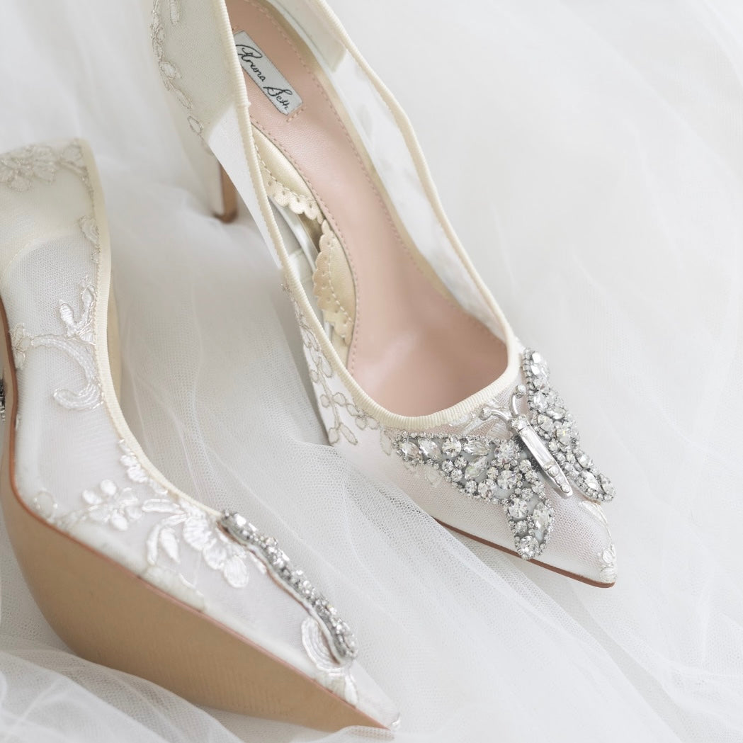 Emilia Butterfly Heels Ivory Lace