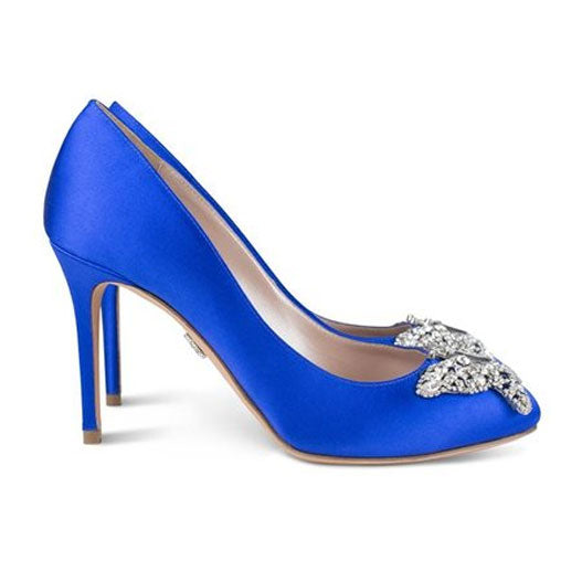 Sophia Round Toe Butterfly Heels Cobalt Blue Satin