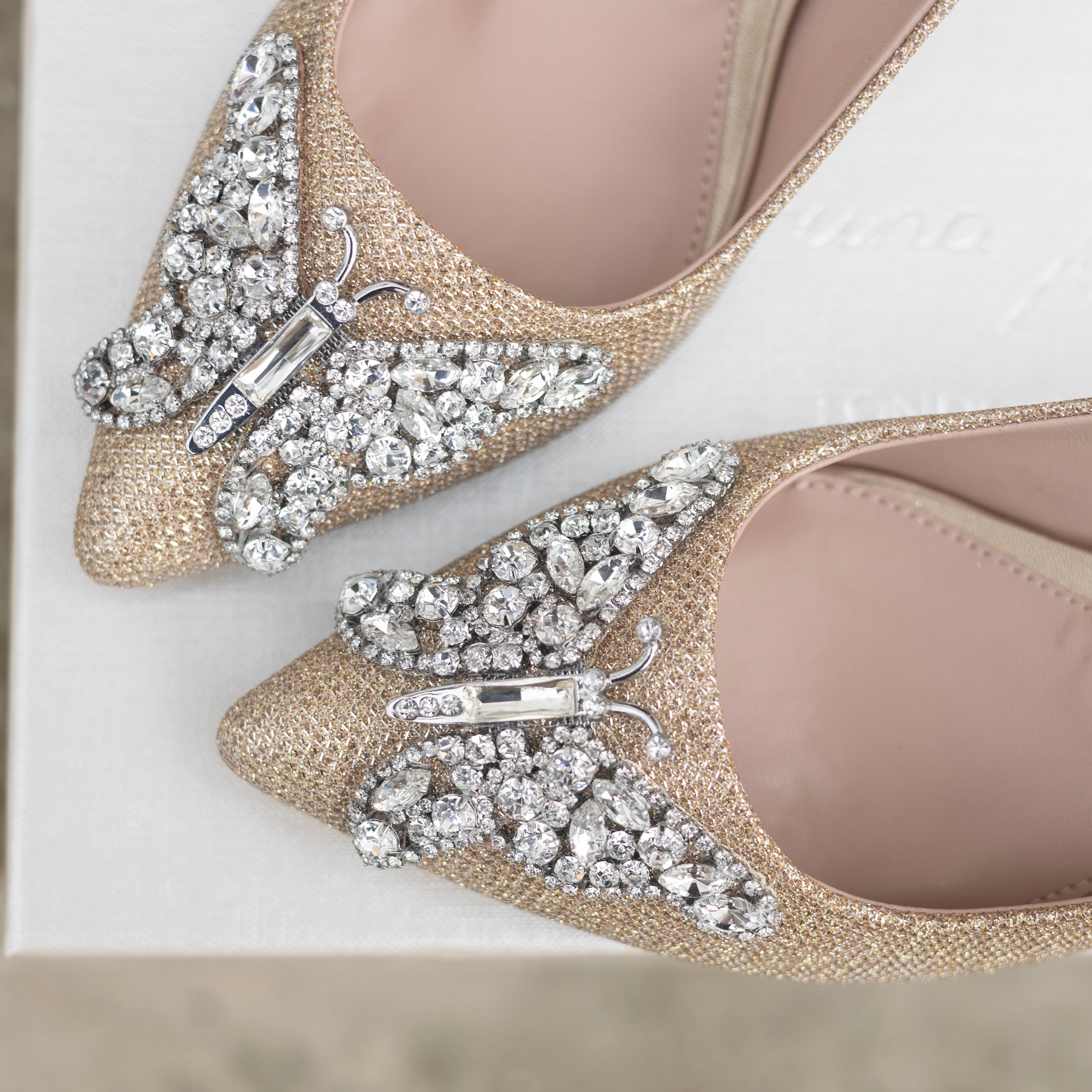 Emilia Butterfly Heels Gold Mesh