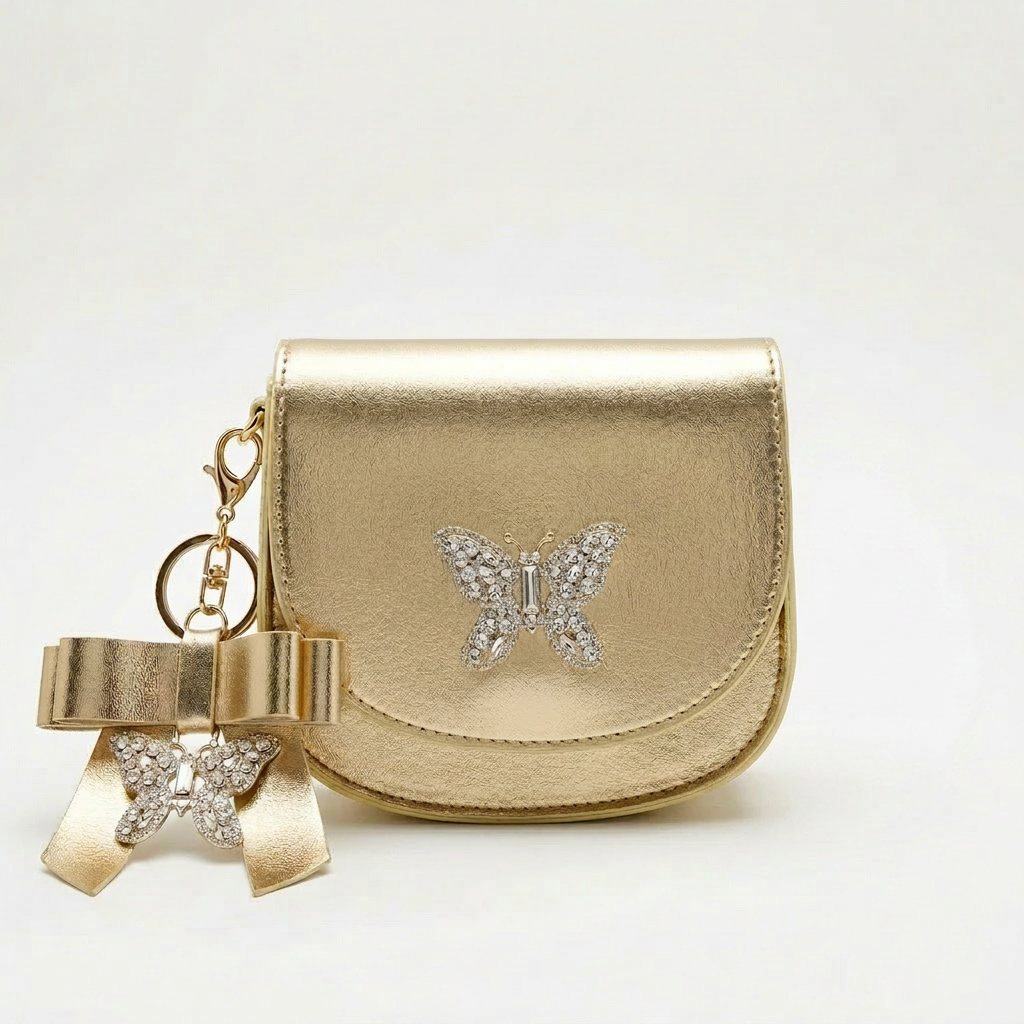 Luna Mini Butterfly Gold Metallic Leather Bag