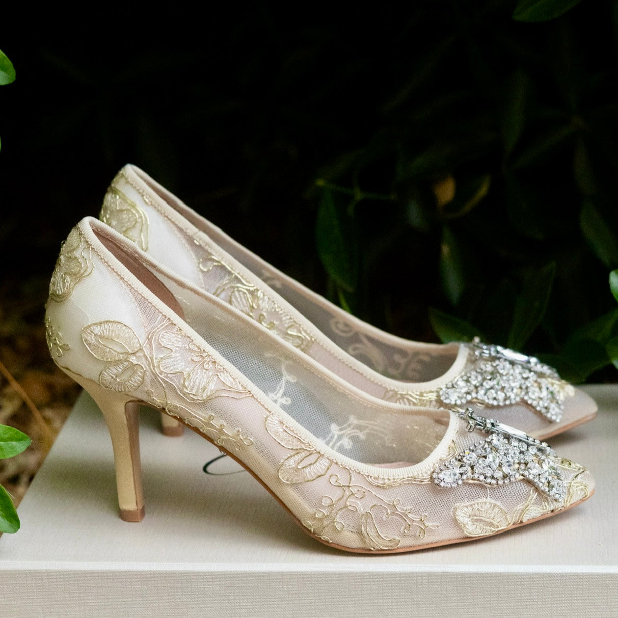 Emilia Butterfly Heels Gold Lace