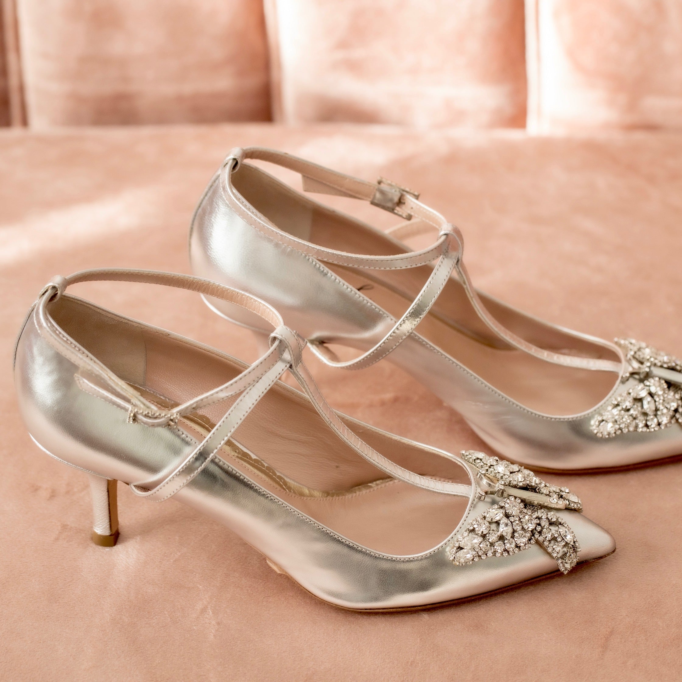 Grace T Bar Ballerina Silver Leather Heel