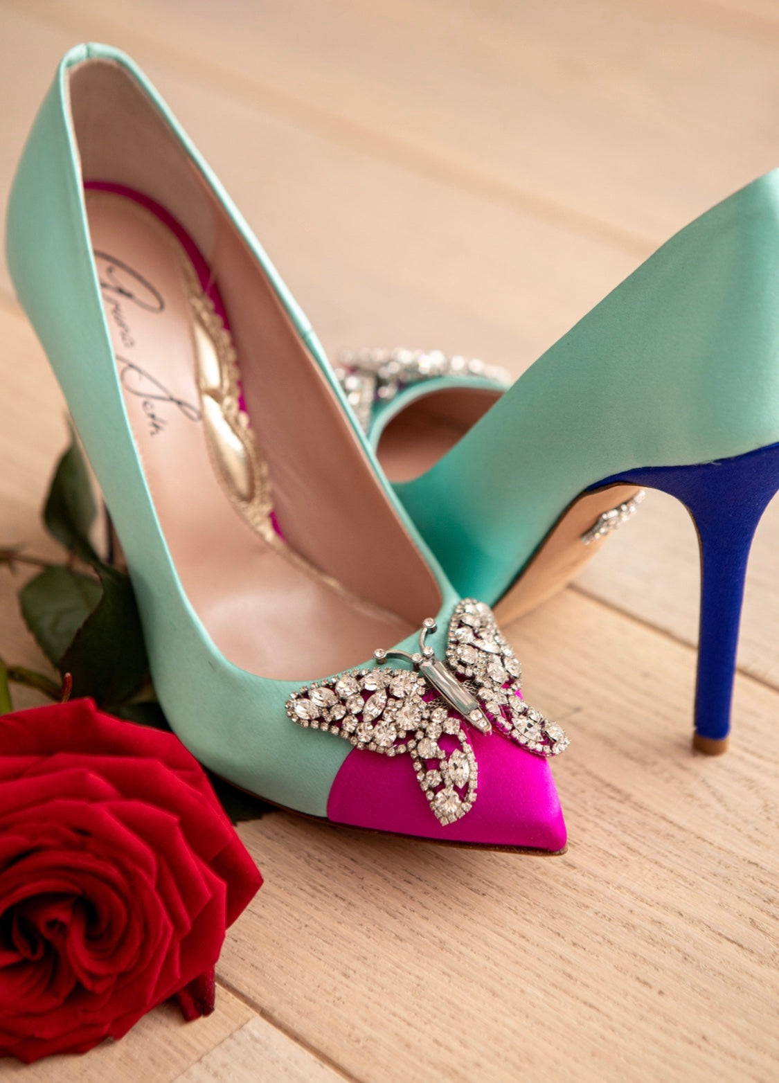 Farfalla Two Tone Tiffany Blue and Neon Pink Satin
