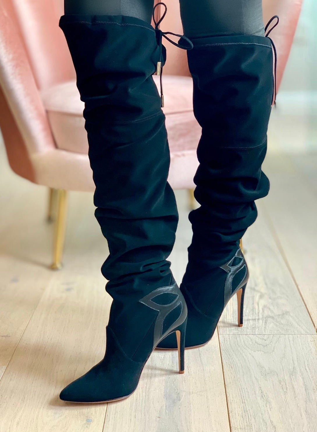 Fitzrovia Black Suede Slouchy Knee High Boots