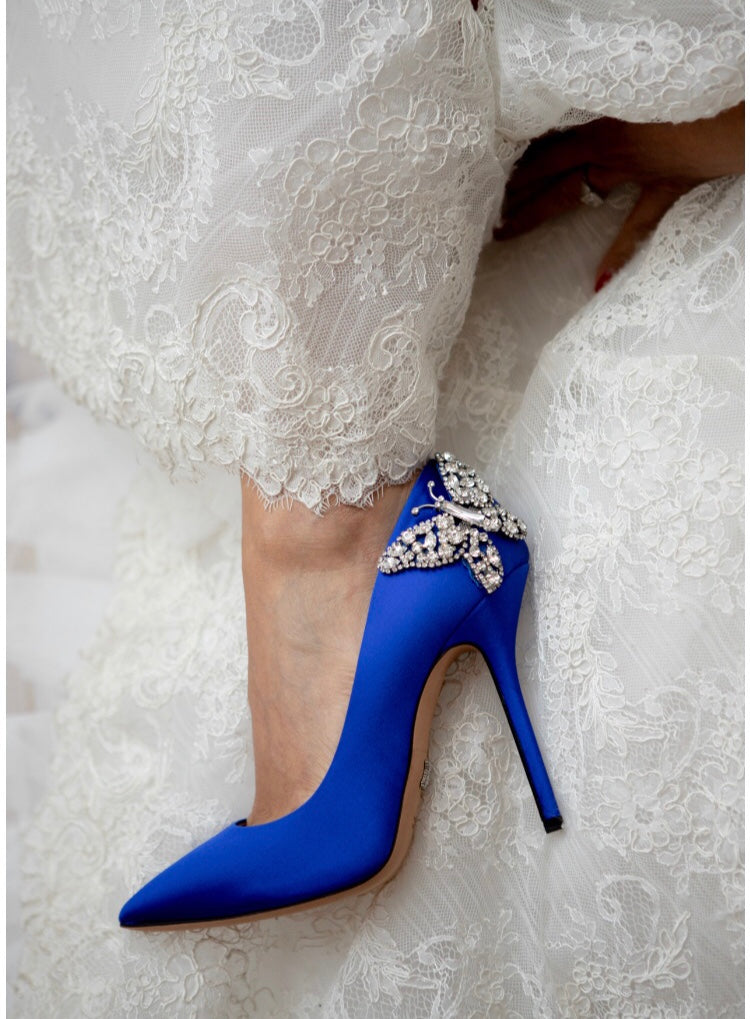 Ally Butterfly Heels Royal Blue Satin