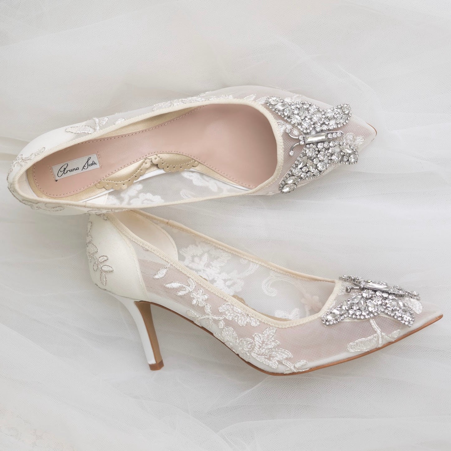 Emilia Butterfly Heels Ivory Lace