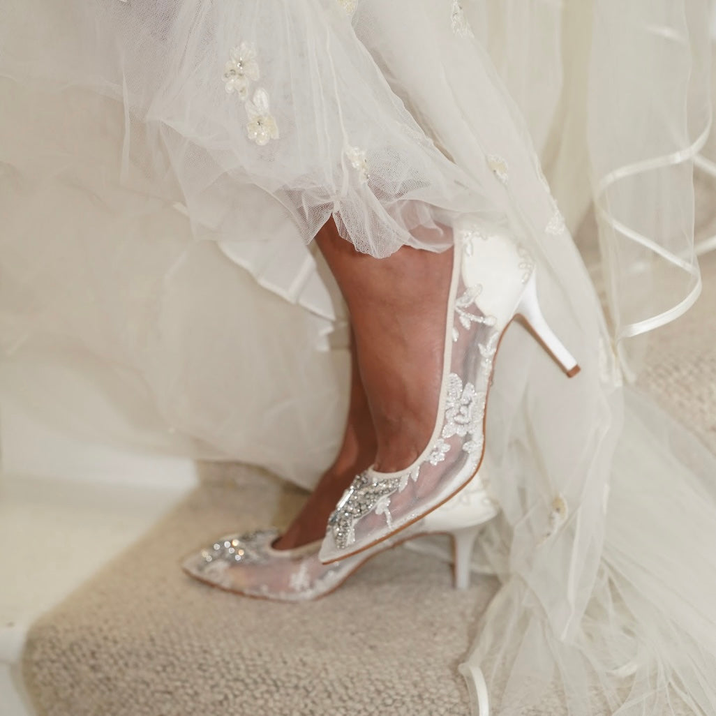 Emilia Butterfly Heels Ivory Lace