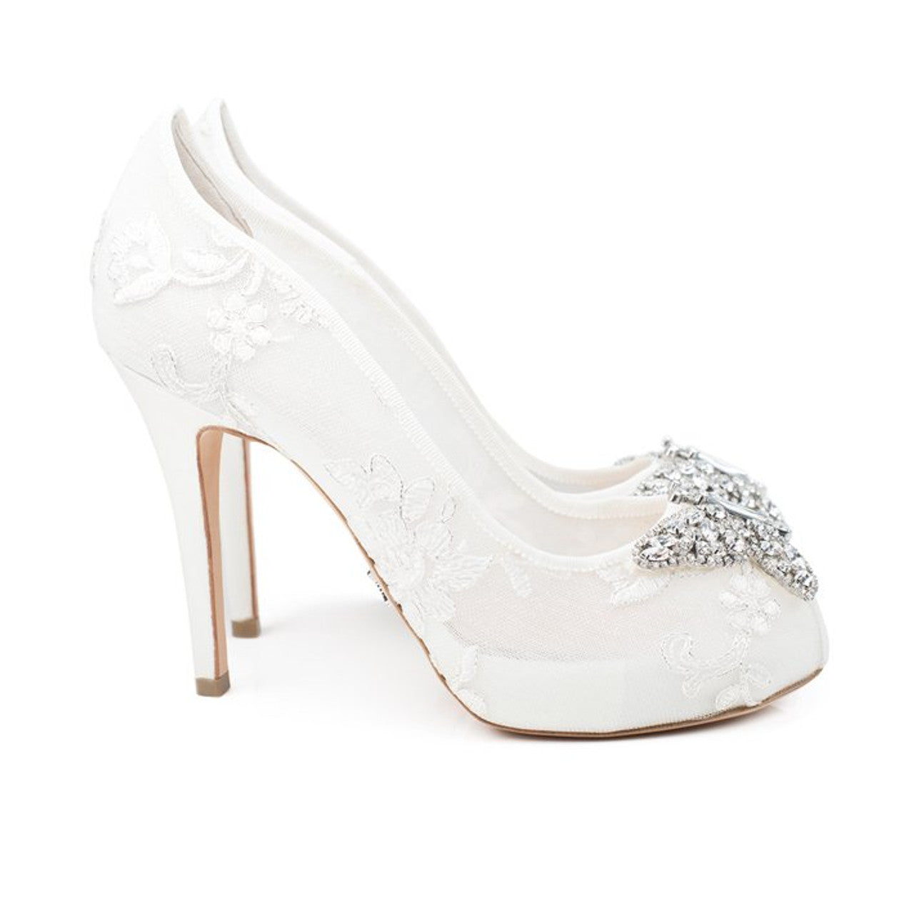 Evi Open Toe Butterfly Heel Ivory Lace