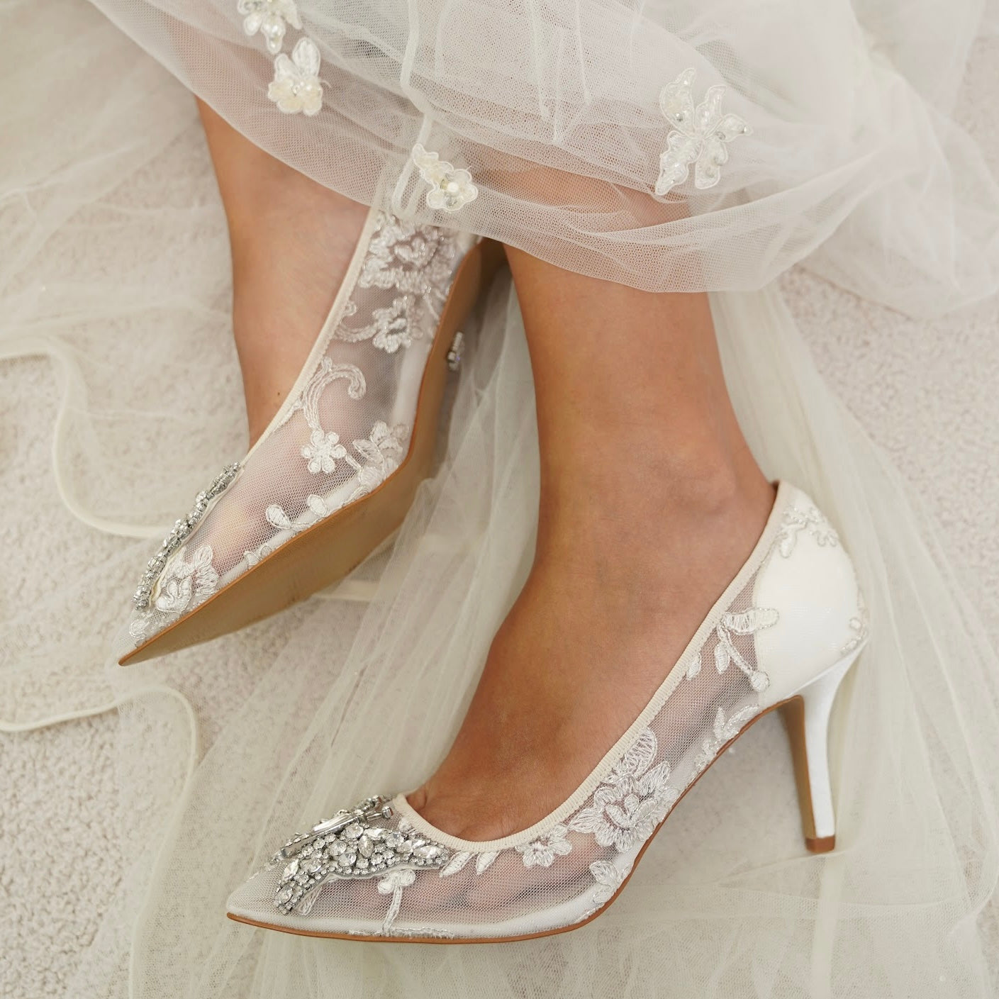 Emilia Butterfly Heels Ivory Lace