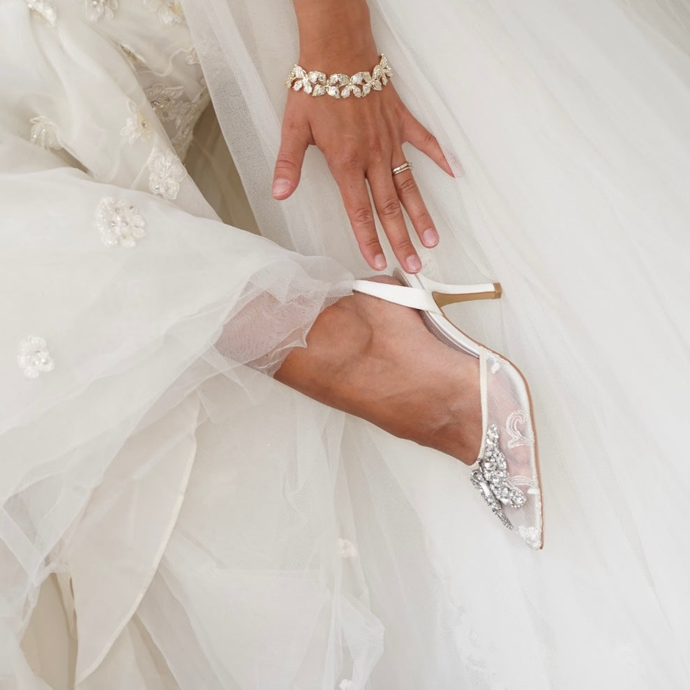 LOVE BUTTERFLY SLINGBACK HEELS IVORY LACE