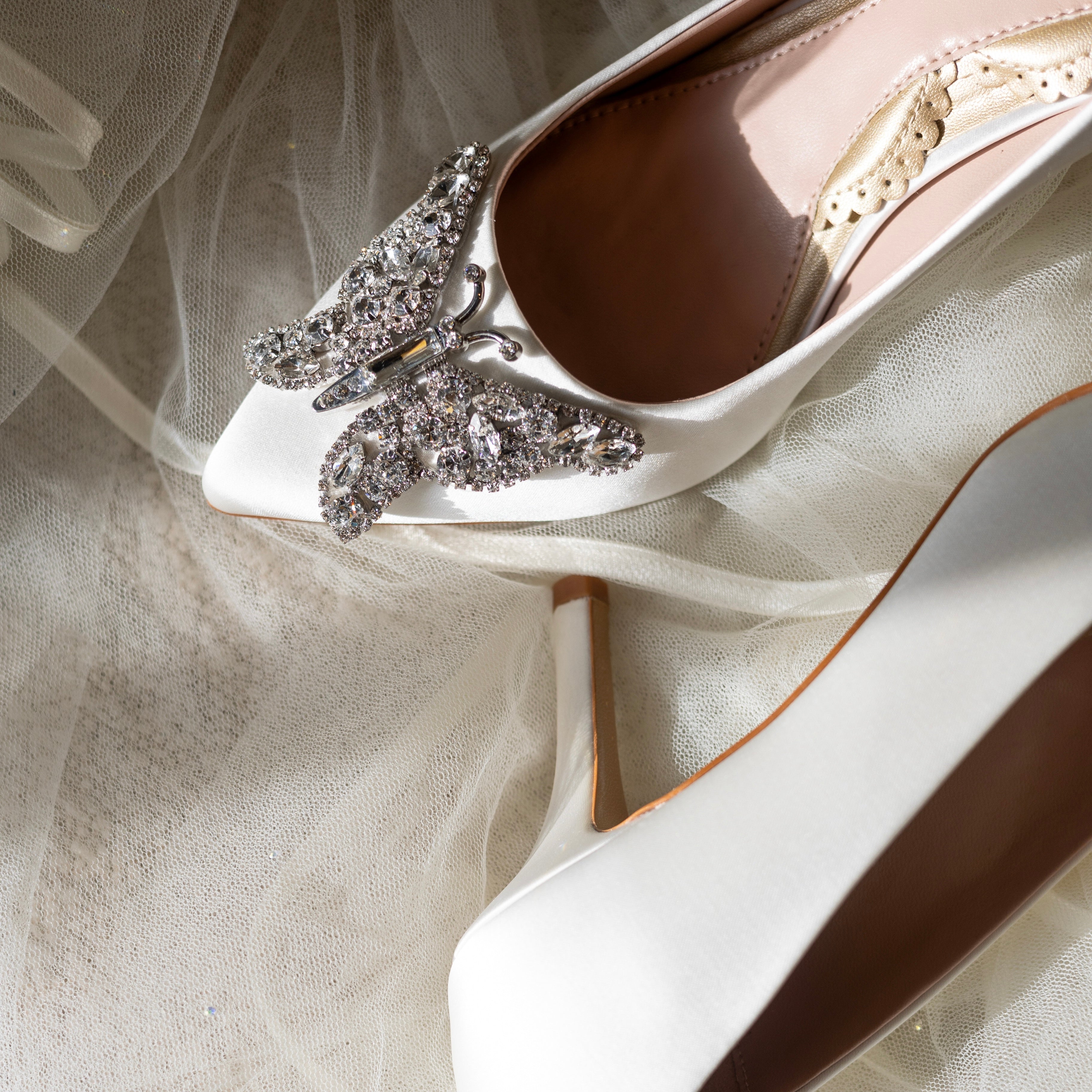 Emilia Butterfly Heel Ivory Satin Bridal Shoes