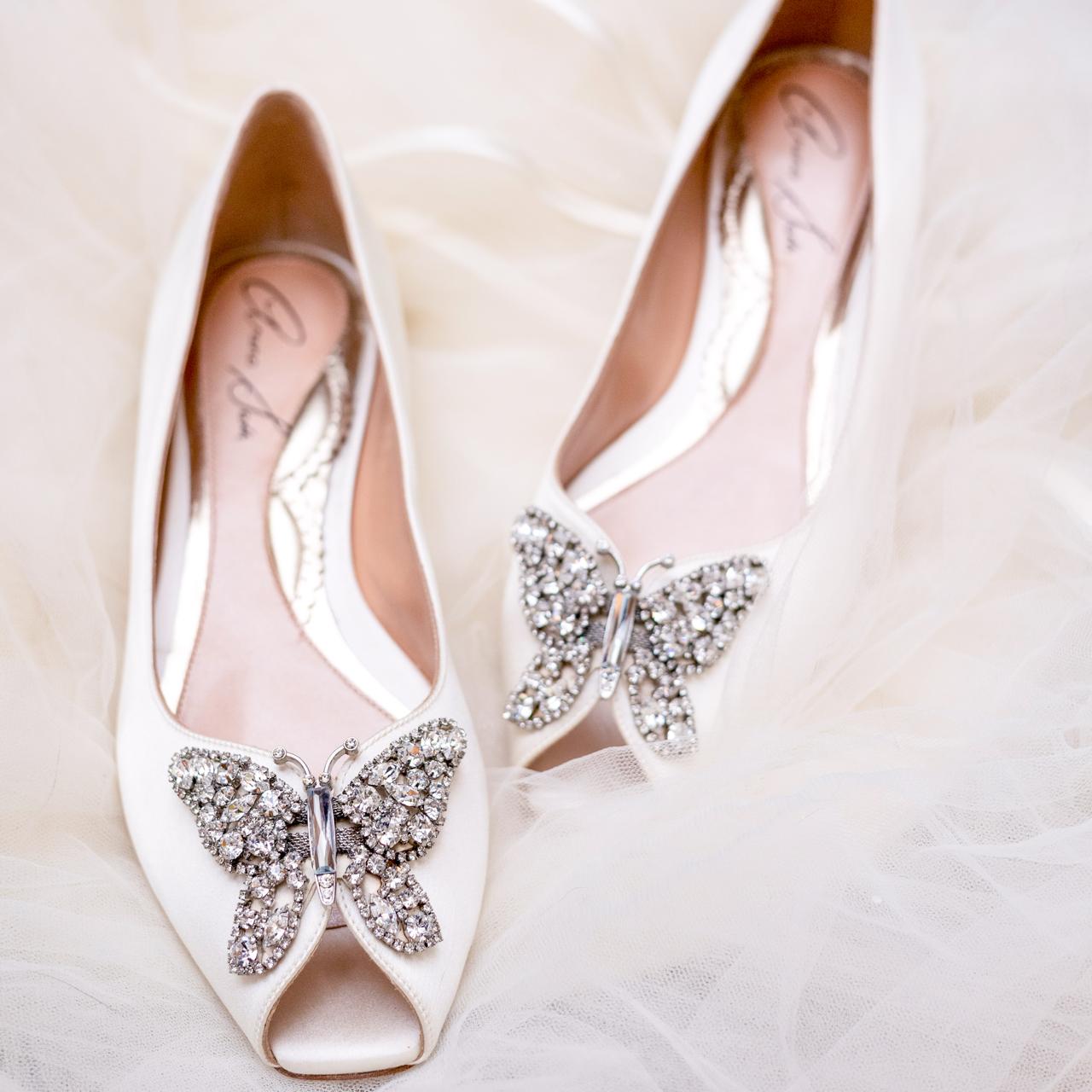 Liana Butterfly Open Toe Flats Ivory Satin