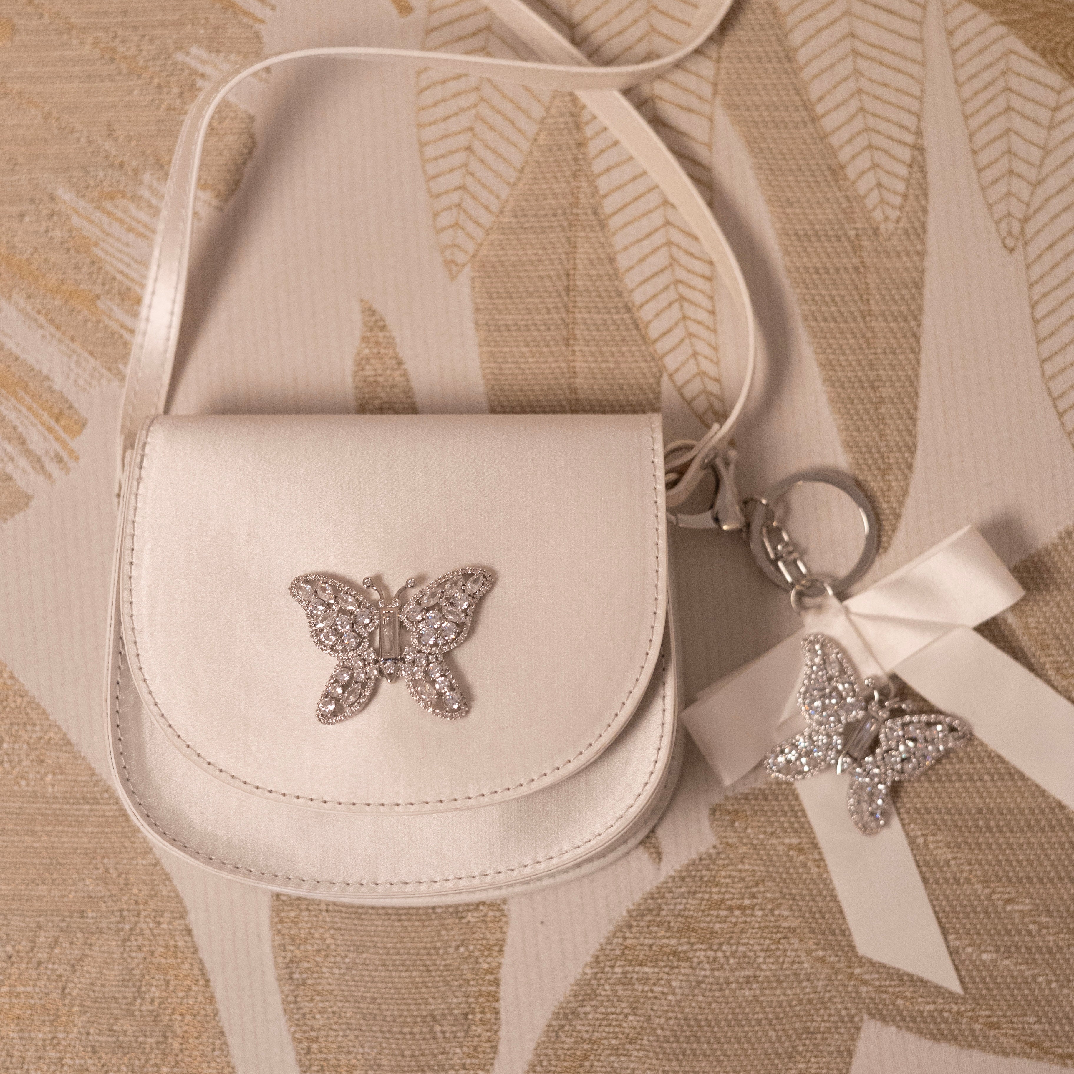 Luna Mini Butterfly Ivory Satin Bag