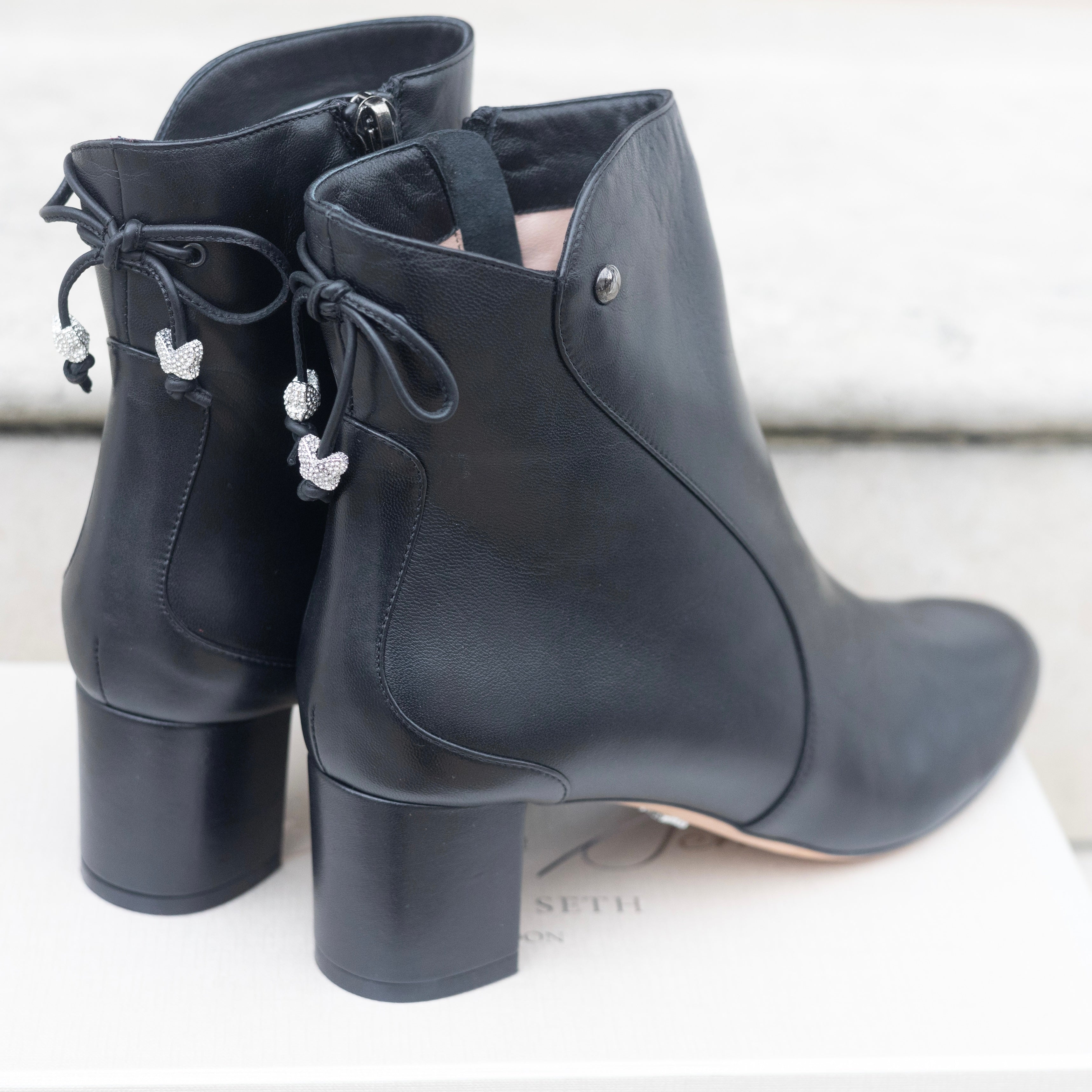 Aida Block Heel Ankle Boot Black Leather