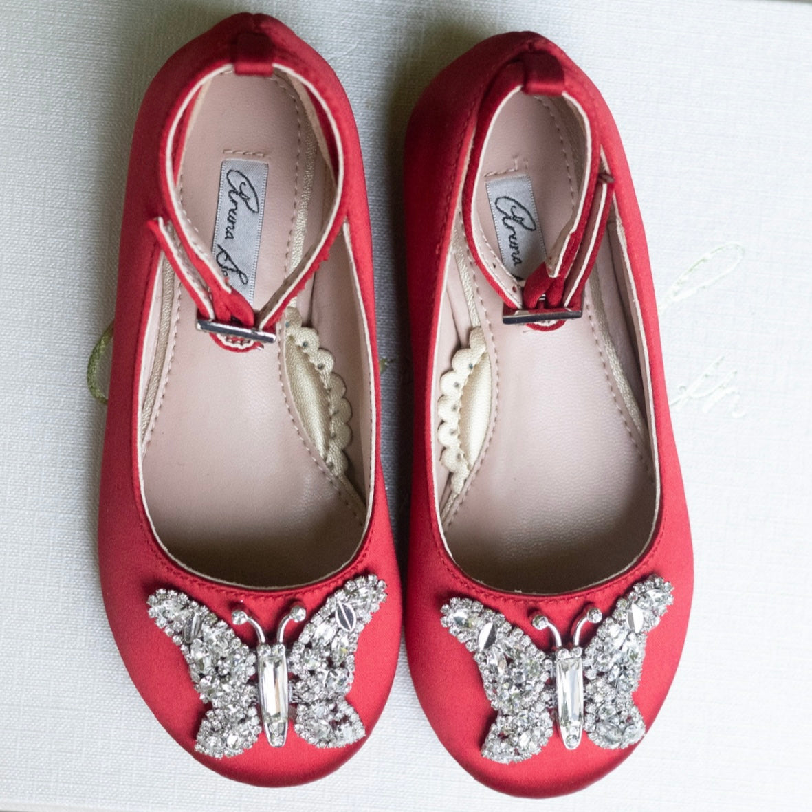 Angelina Butterfly Girls Shoes Burgundy Satin