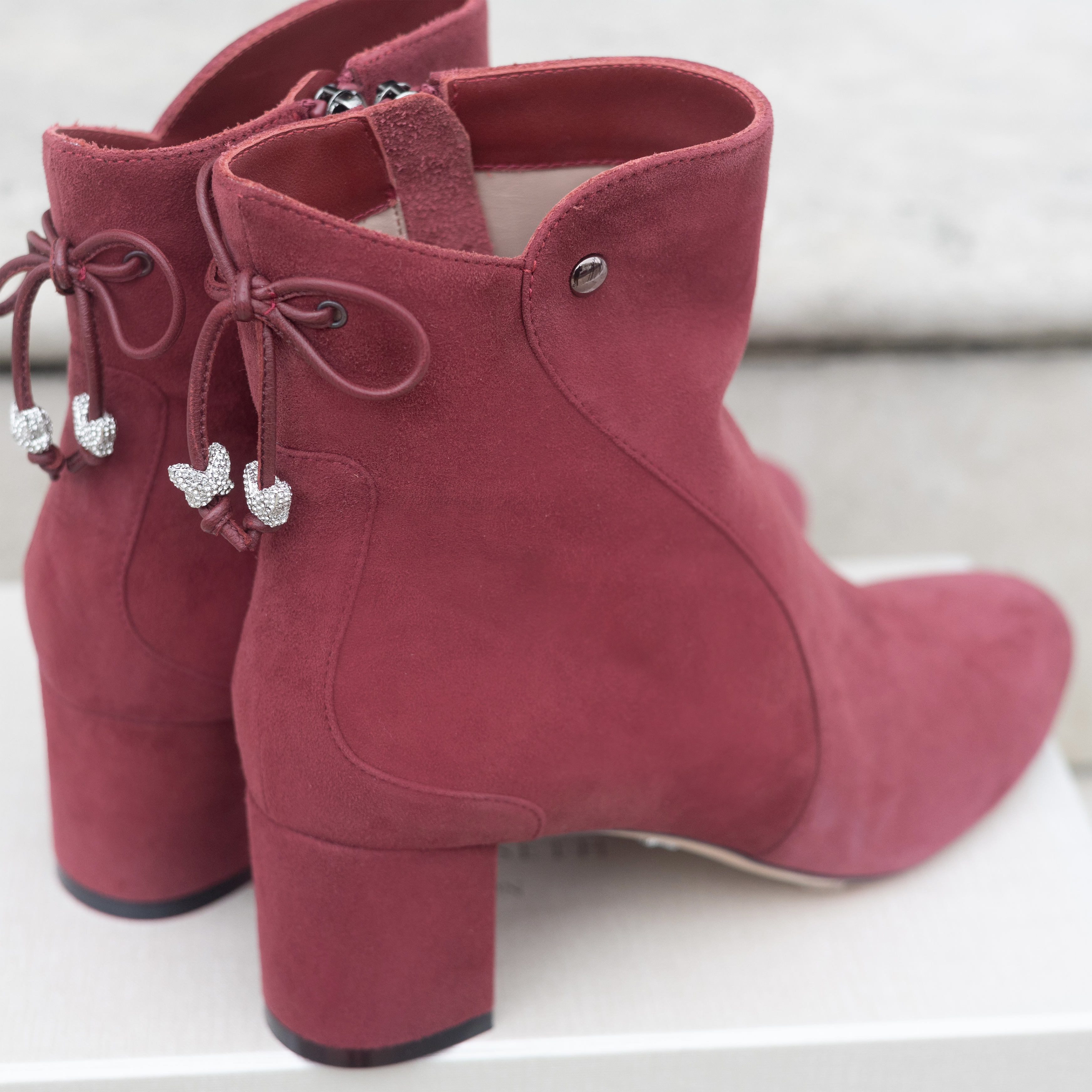 Aida Block Heel Ankle Boot Burgundy Suede
