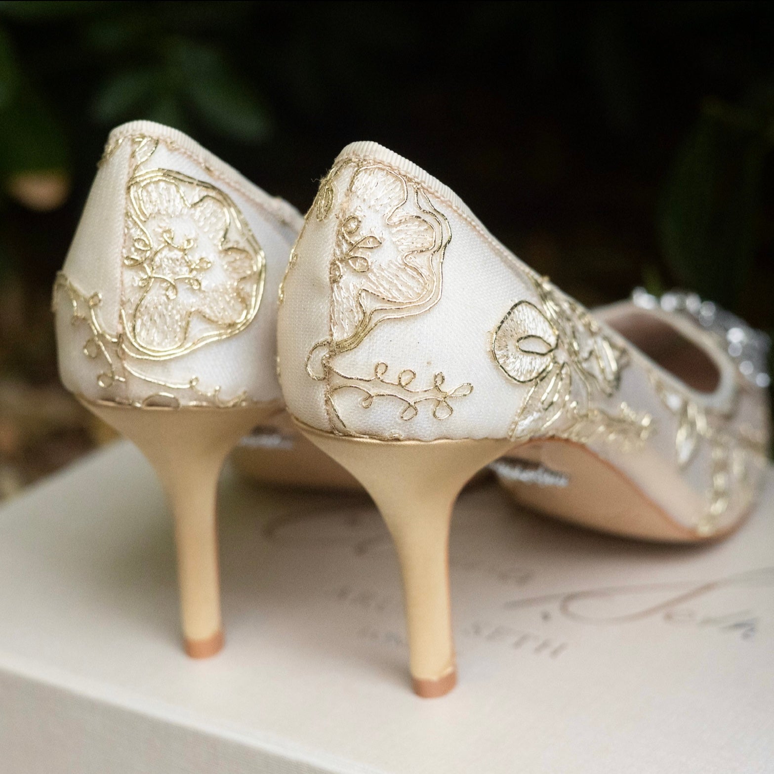 Emilia Butterfly Heels Gold Lace