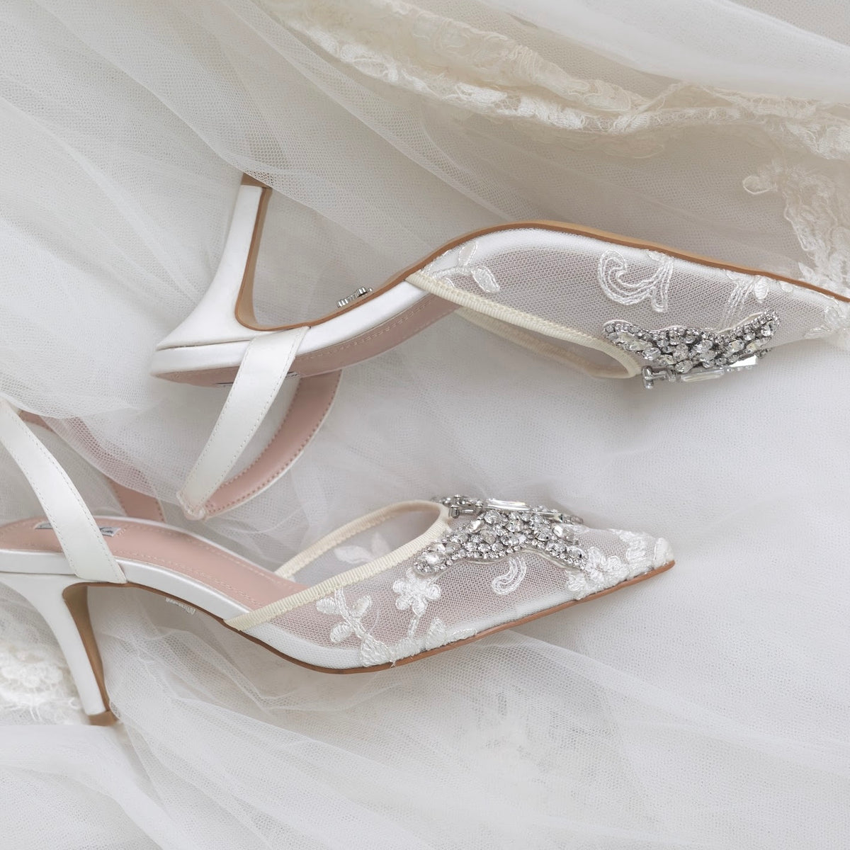 LOVE BUTTERFLY SLINGBACK HEELS IVORY LACE