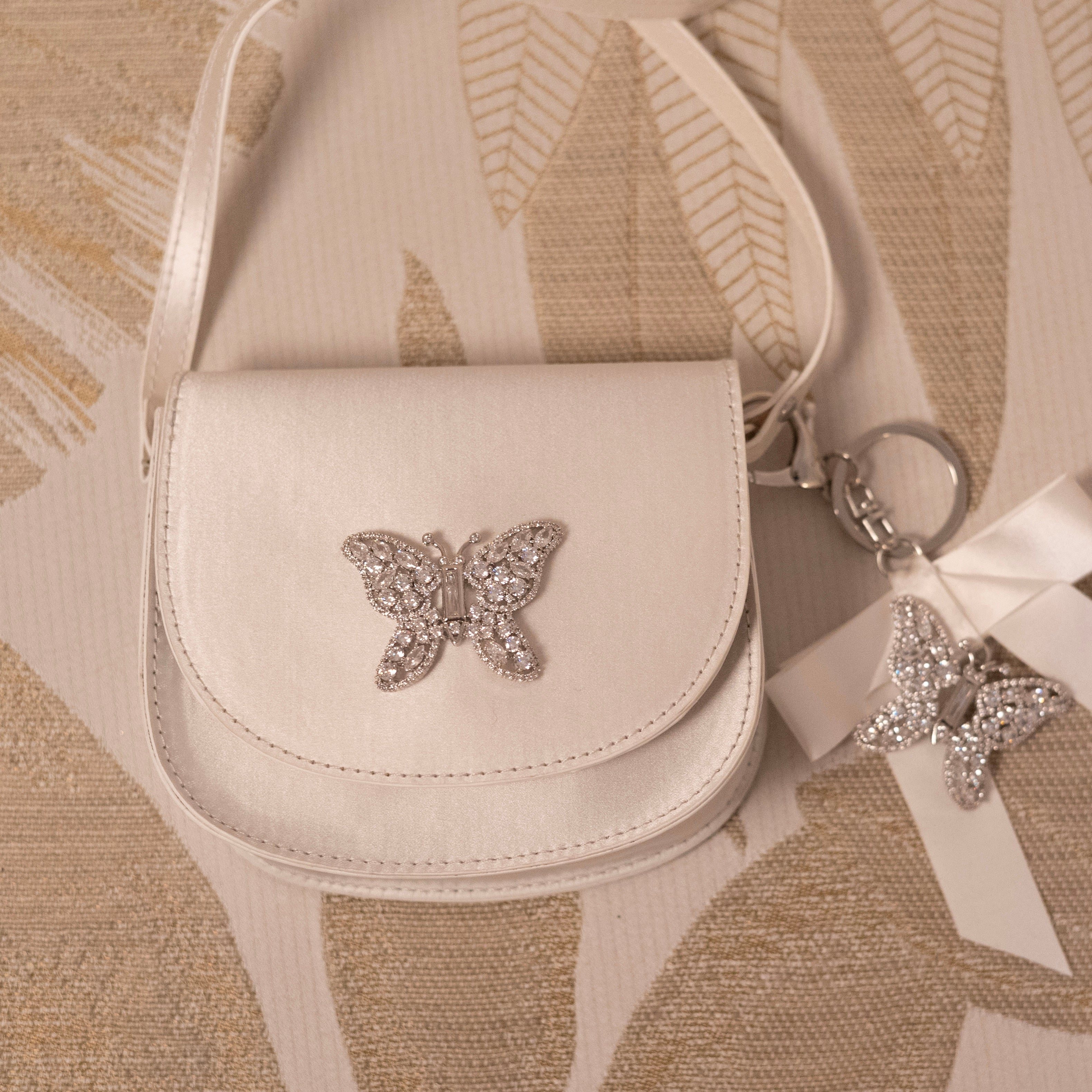Luna Mini Butterfly Ivory Satin Bag