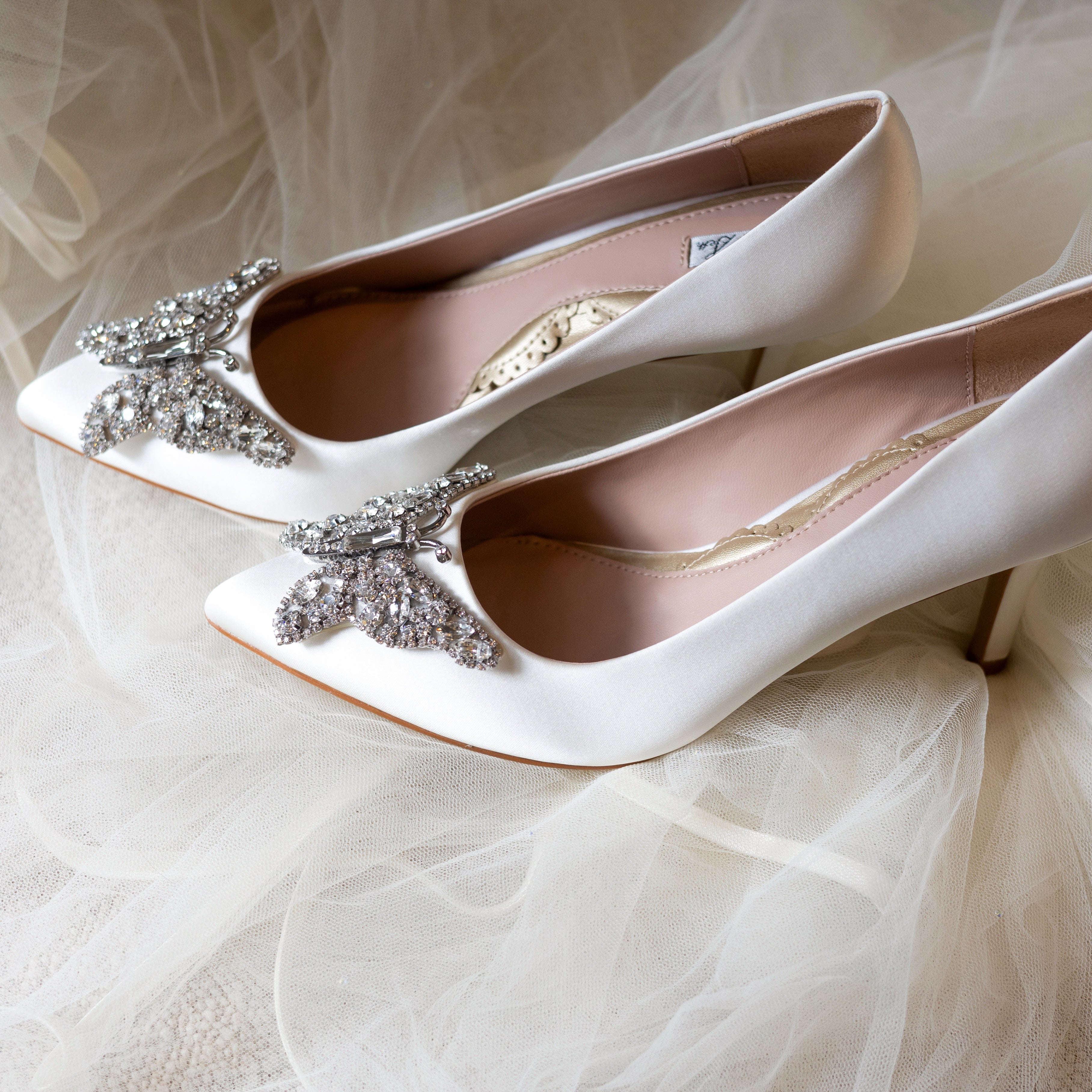 Emilia Butterfly Heel Ivory Satin Bridal Shoes