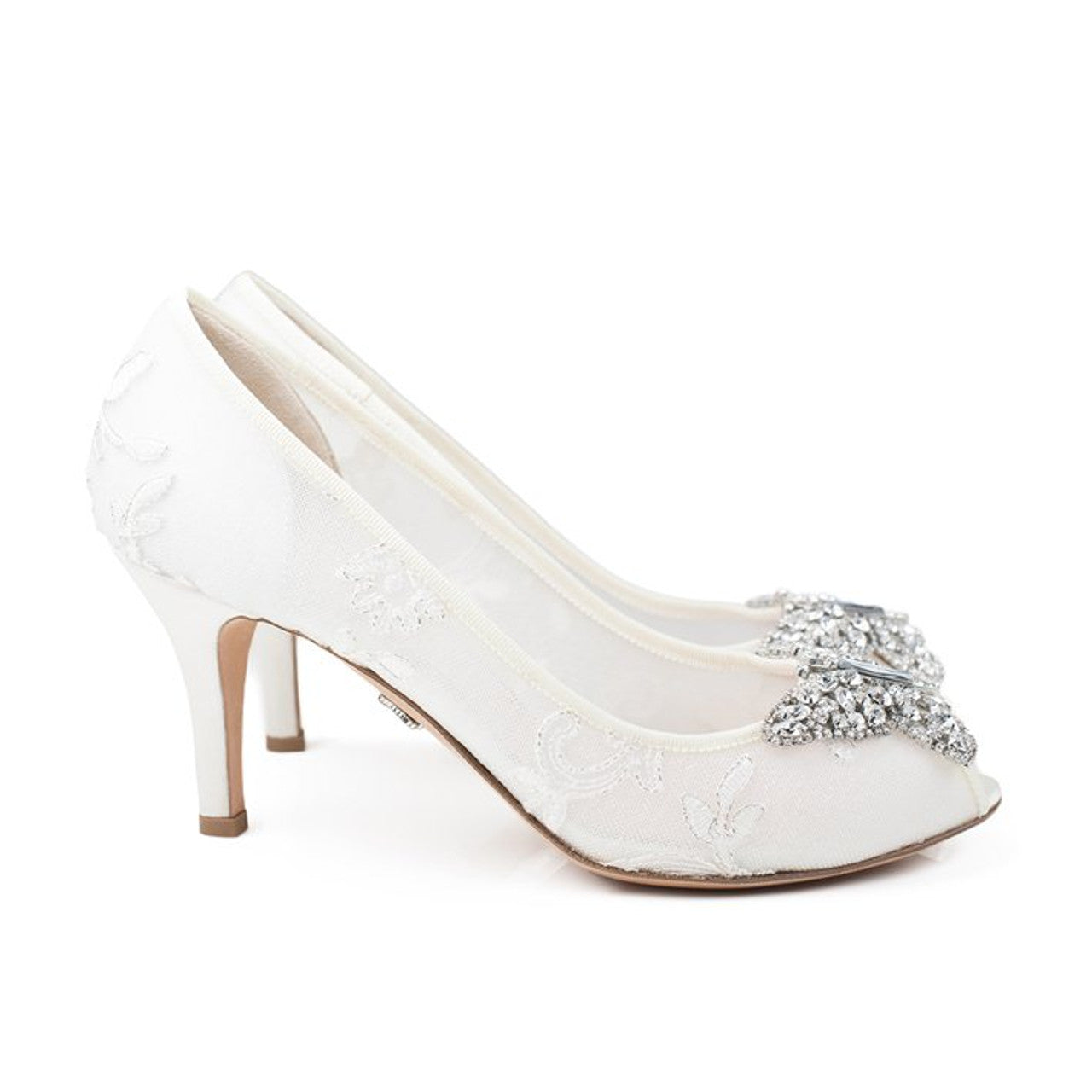 Ava Open Toe Butterfly Heels Ivory Lace