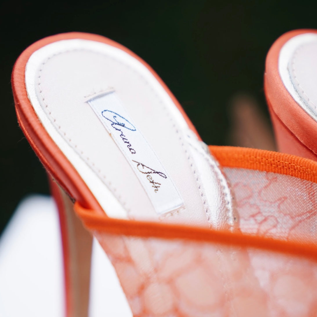 Kaia Mango Orange Lace Slip-On Mules