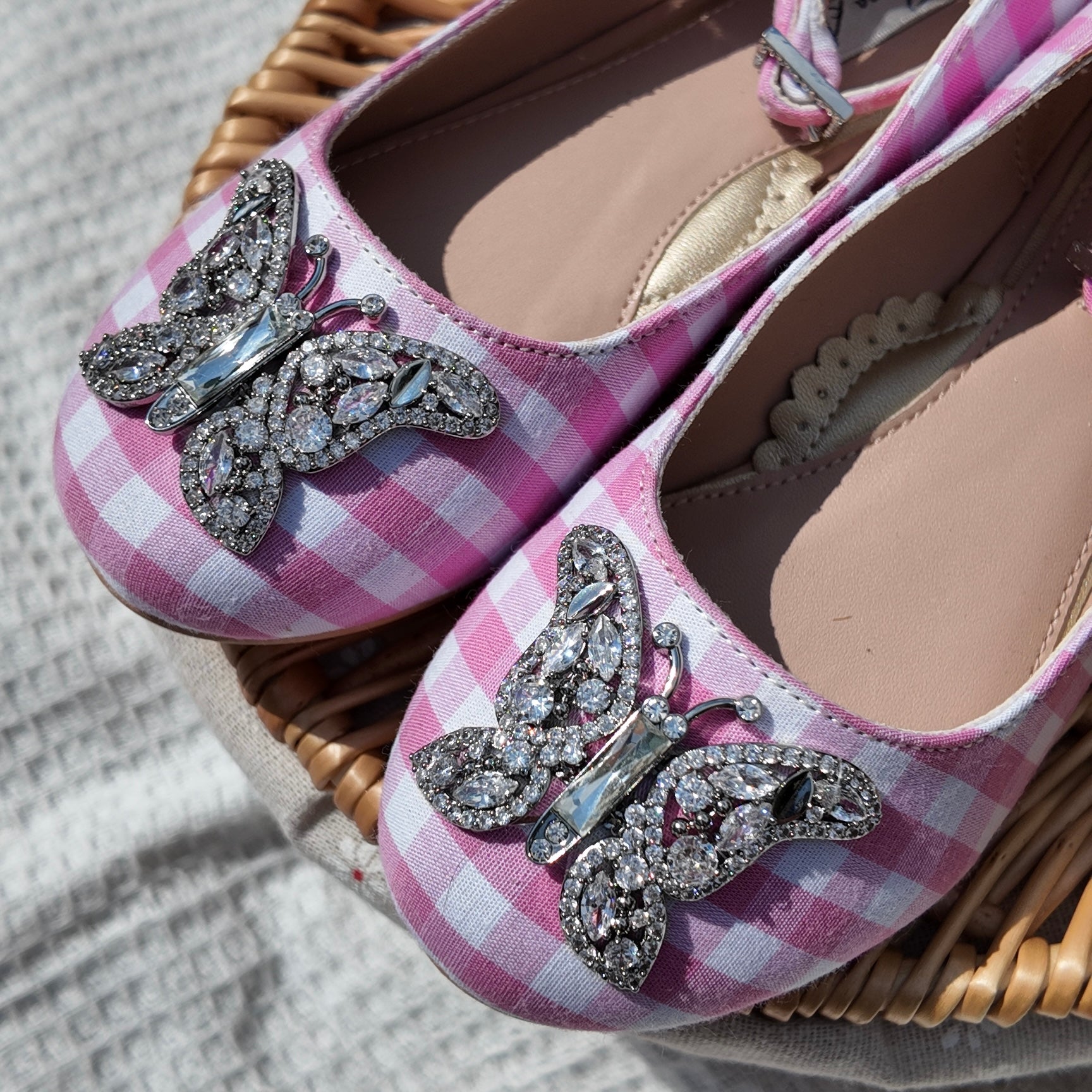 ANGELINA BUTTERFLY GIRLS ROSE SHOES PINK GINGHAM
