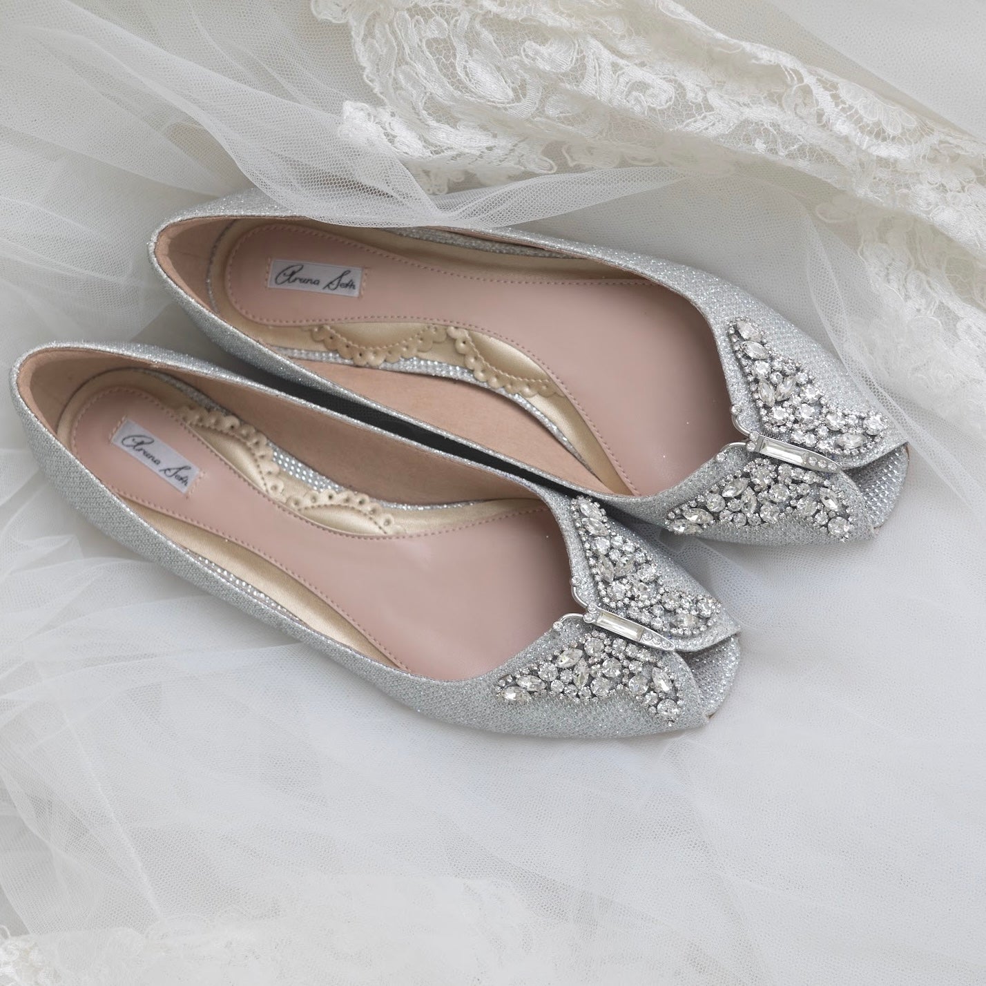 LIANA BUTTERFLY OPEN TOE FLATS SILVER MESH