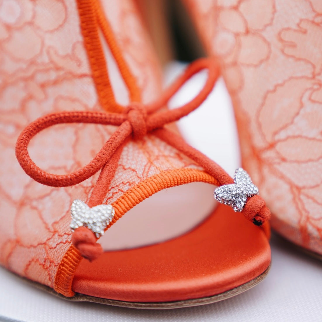 Kaia Mango Orange Lace Slip-On Mules