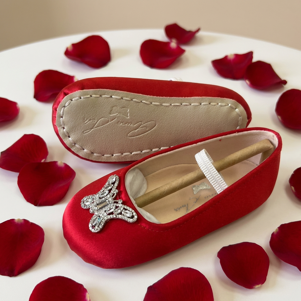 ODETTE BUTTERFLY BABY SHOES | RED SATIN