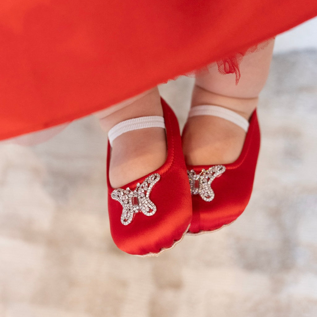 ODETTE BUTTERFLY BABY SHOES | RED SATIN