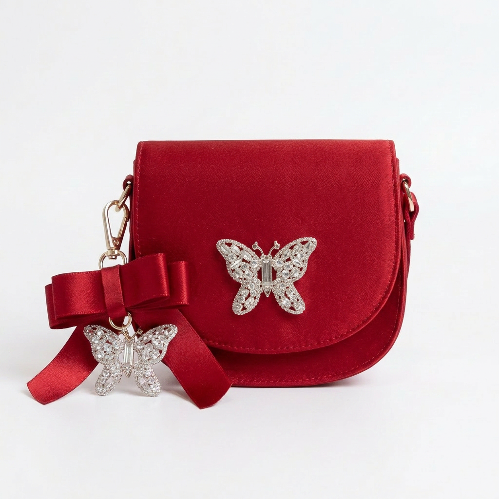 Luna Mini Butterfly Burgundy Satin Bag